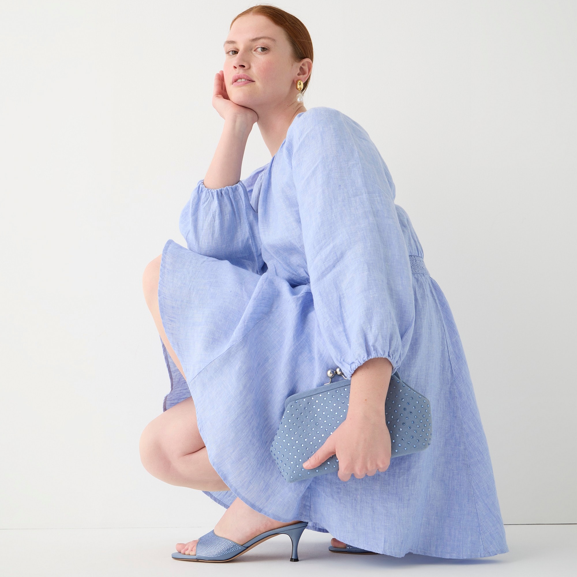 Palermo smocked-waist mini dress in linen