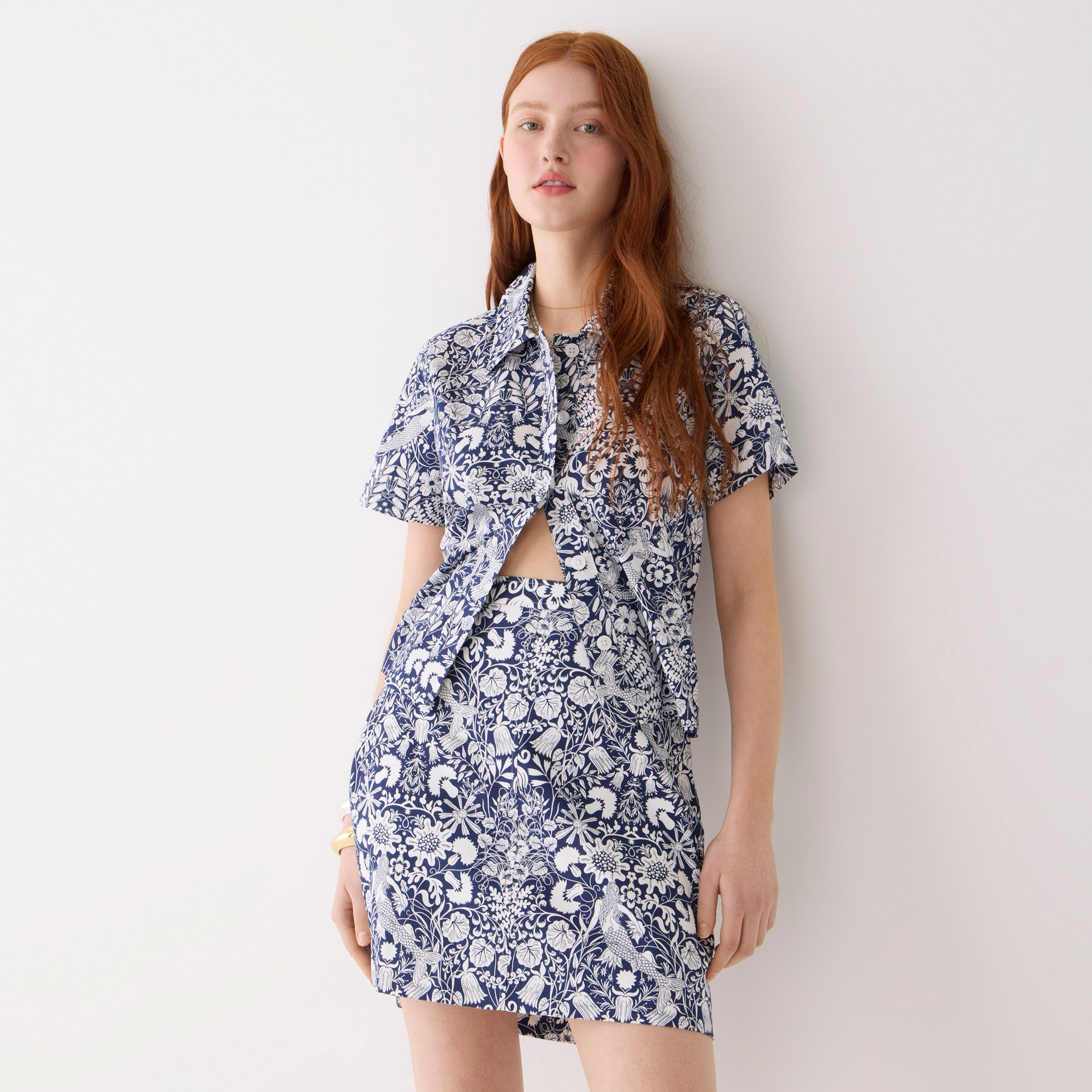 Natasha twill-blend skirt in mermaid print