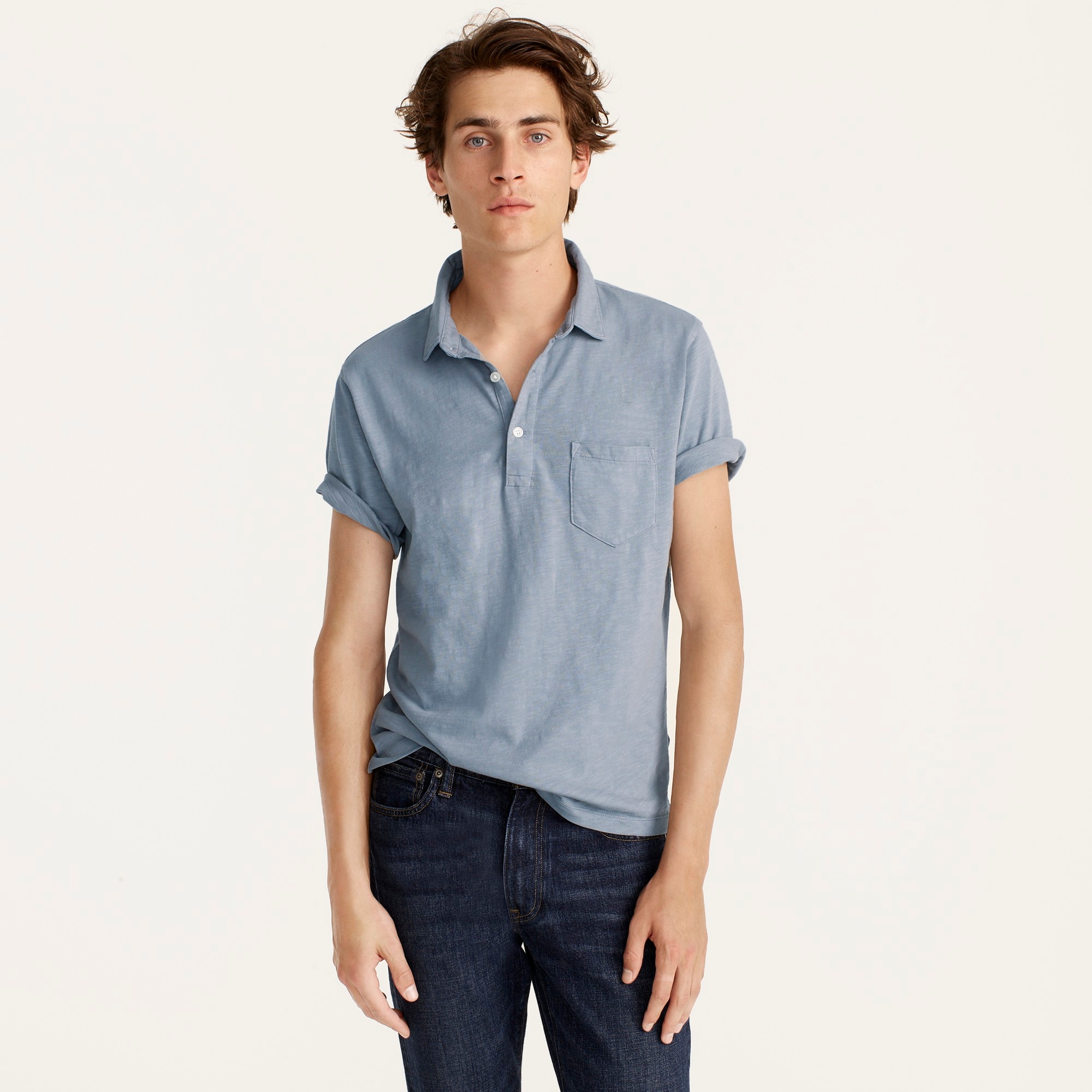 Garment-dyed slub cotton pocket polo shirt