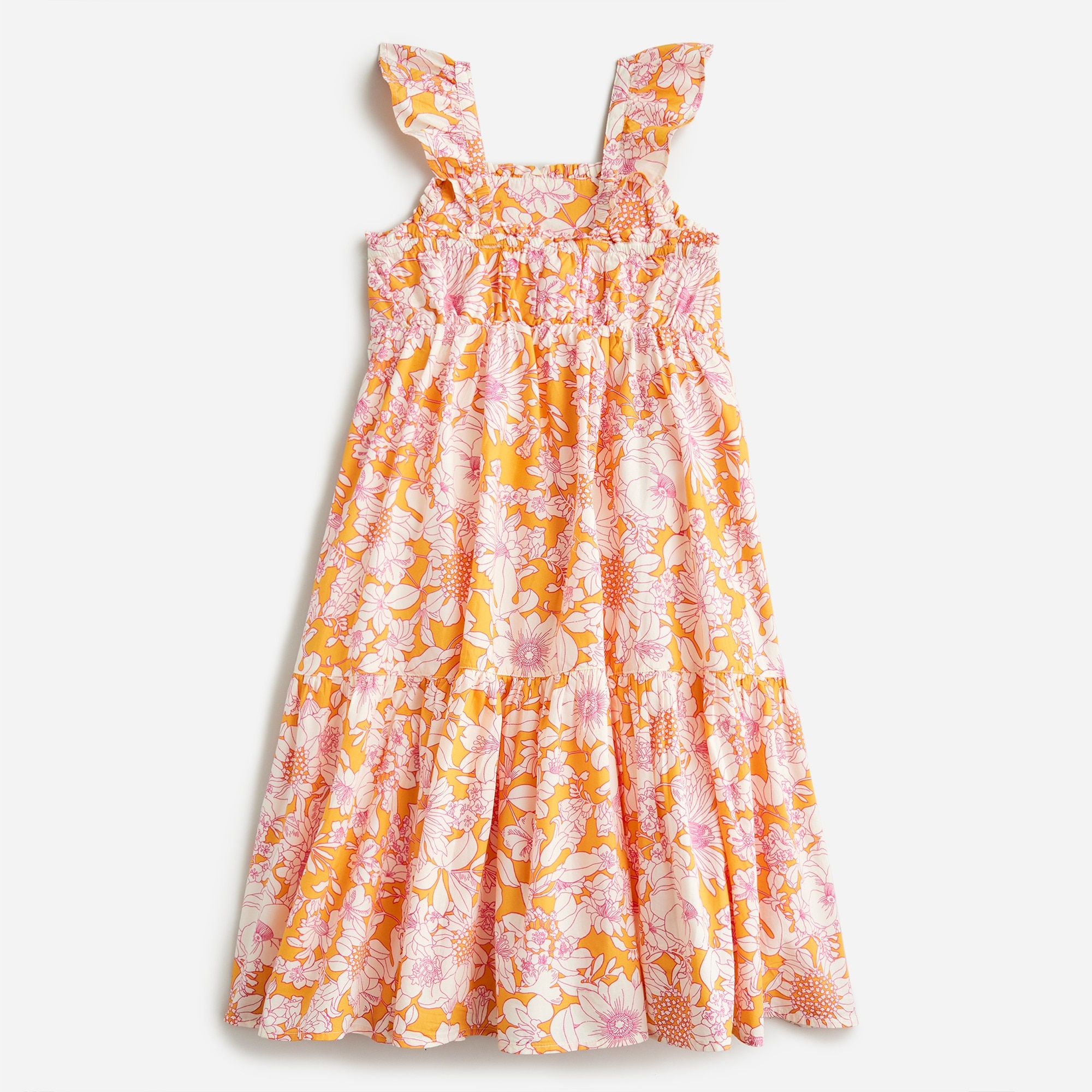 Girls' ruffle-trim tiered dress in prints