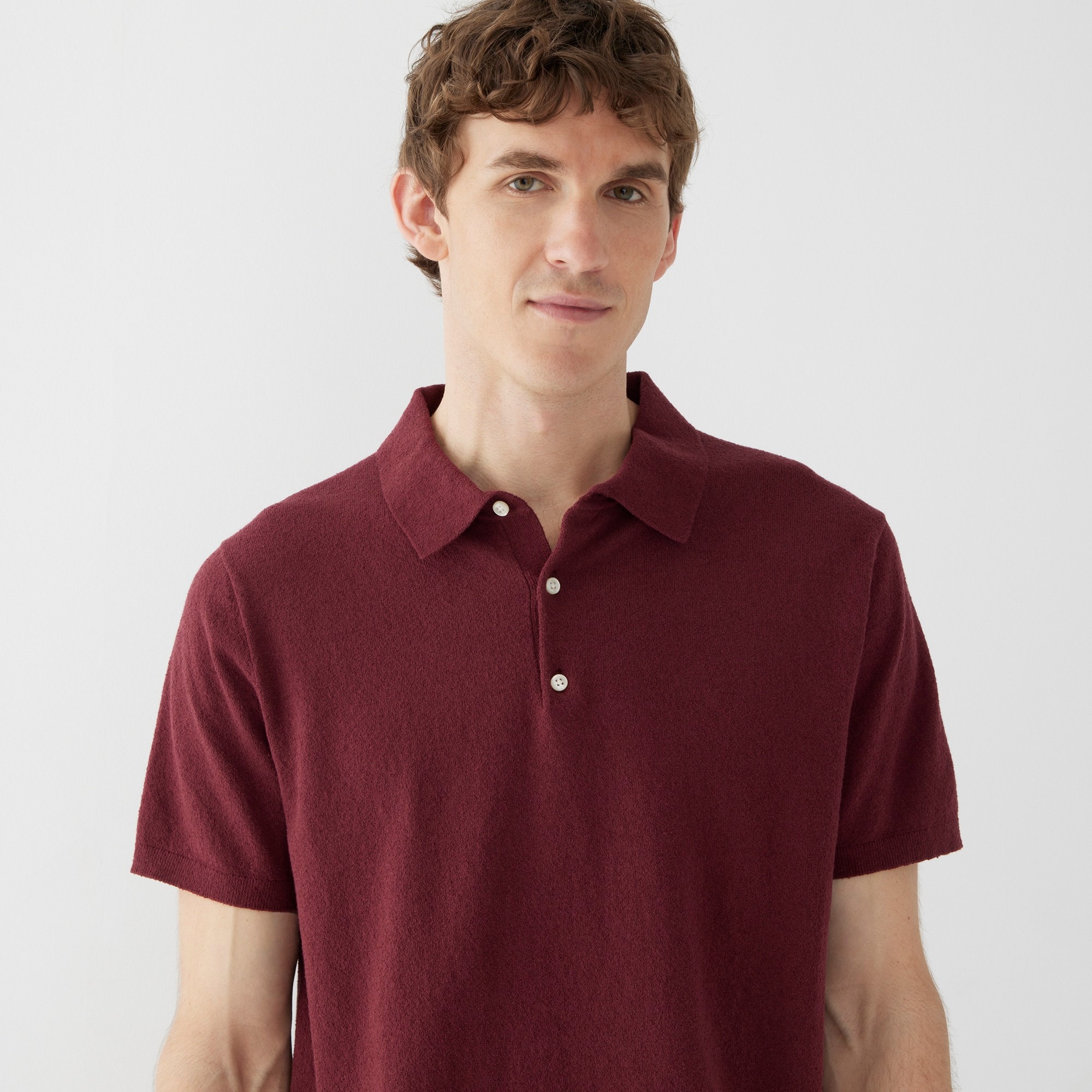 Organic cotton-blend bouclé short-sleeve sweater-polo