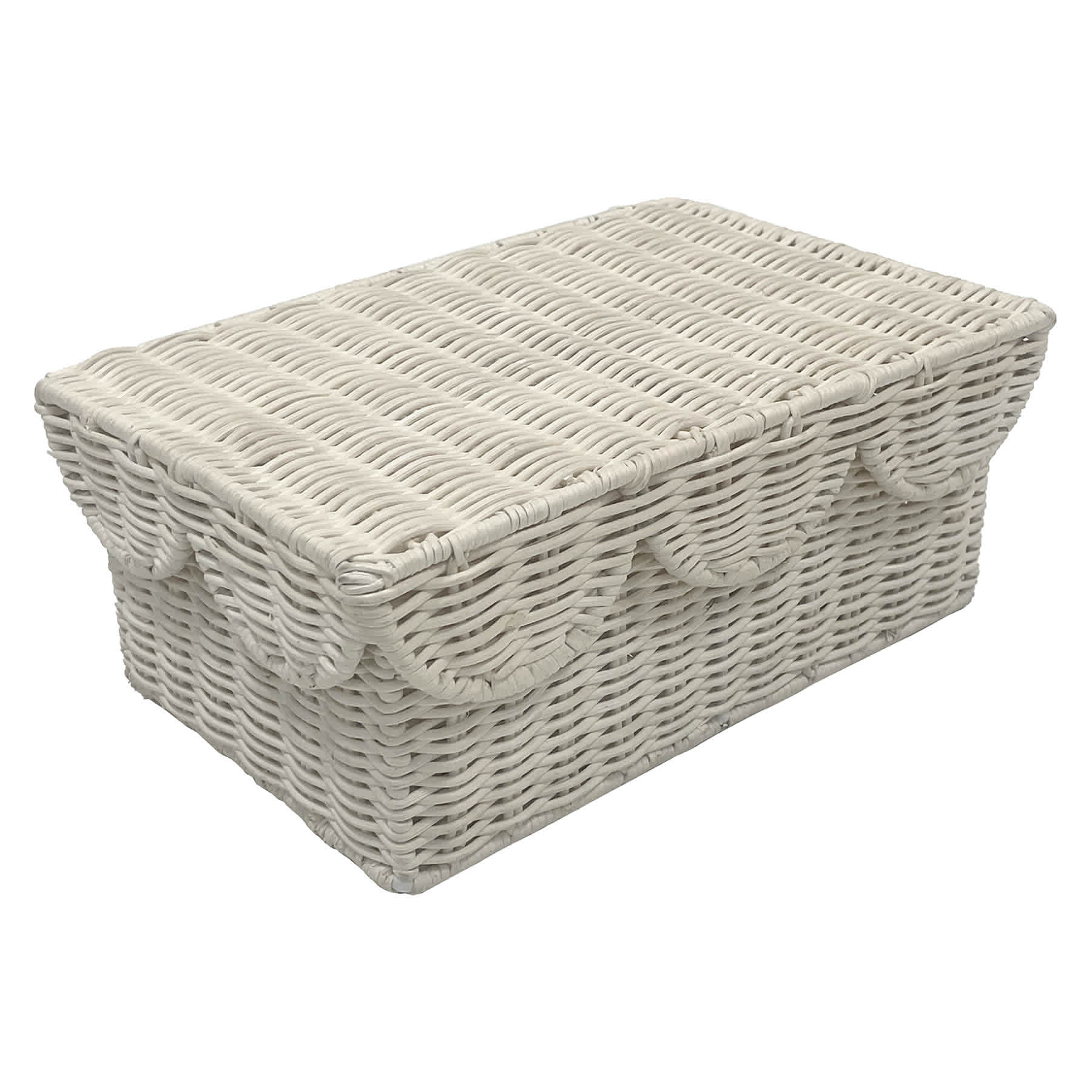 Scalloped Bleached Rattan Box, 10.6x7.1x4.7