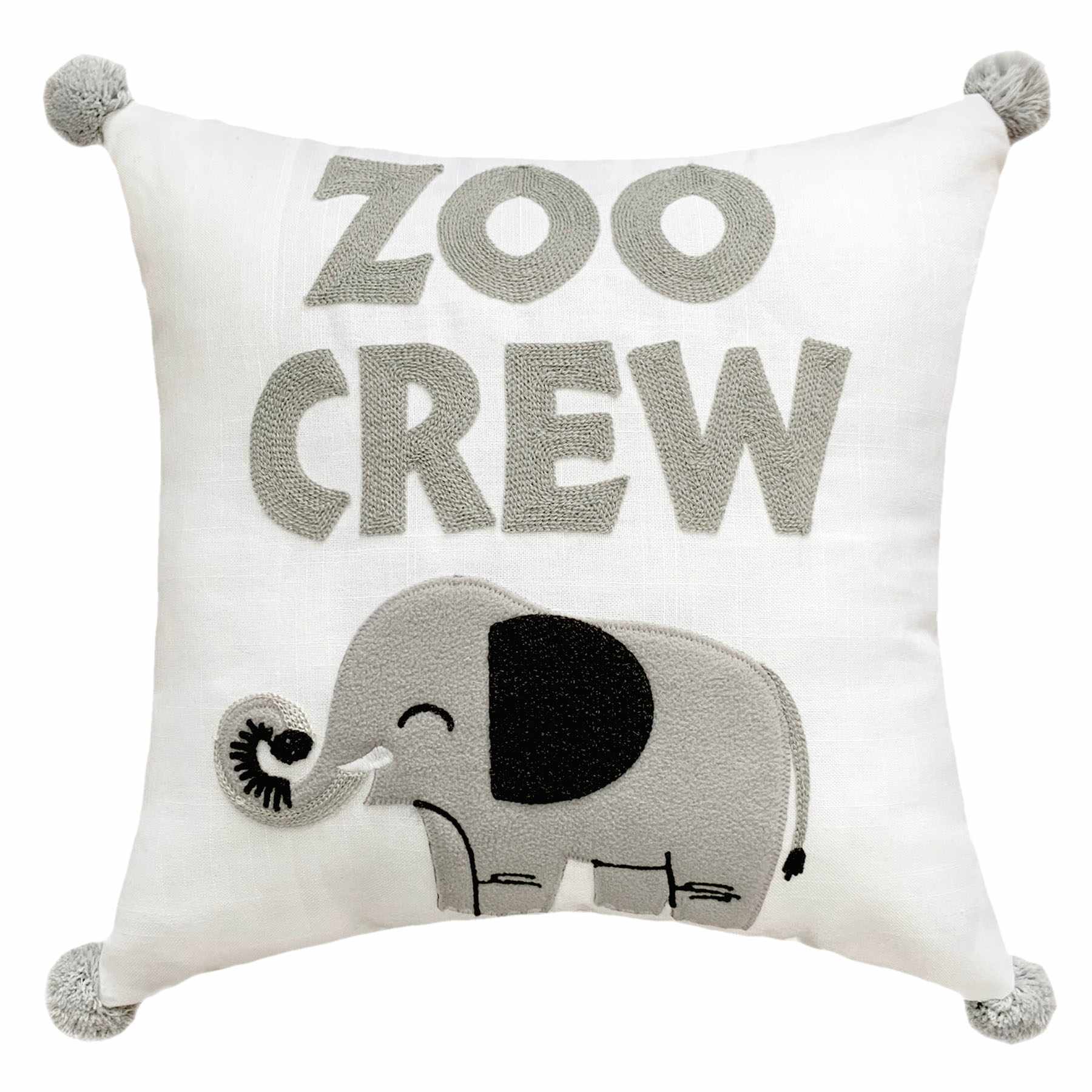 Tiny Dreamers Zoo Crew Embroidered Pillow, 16"
