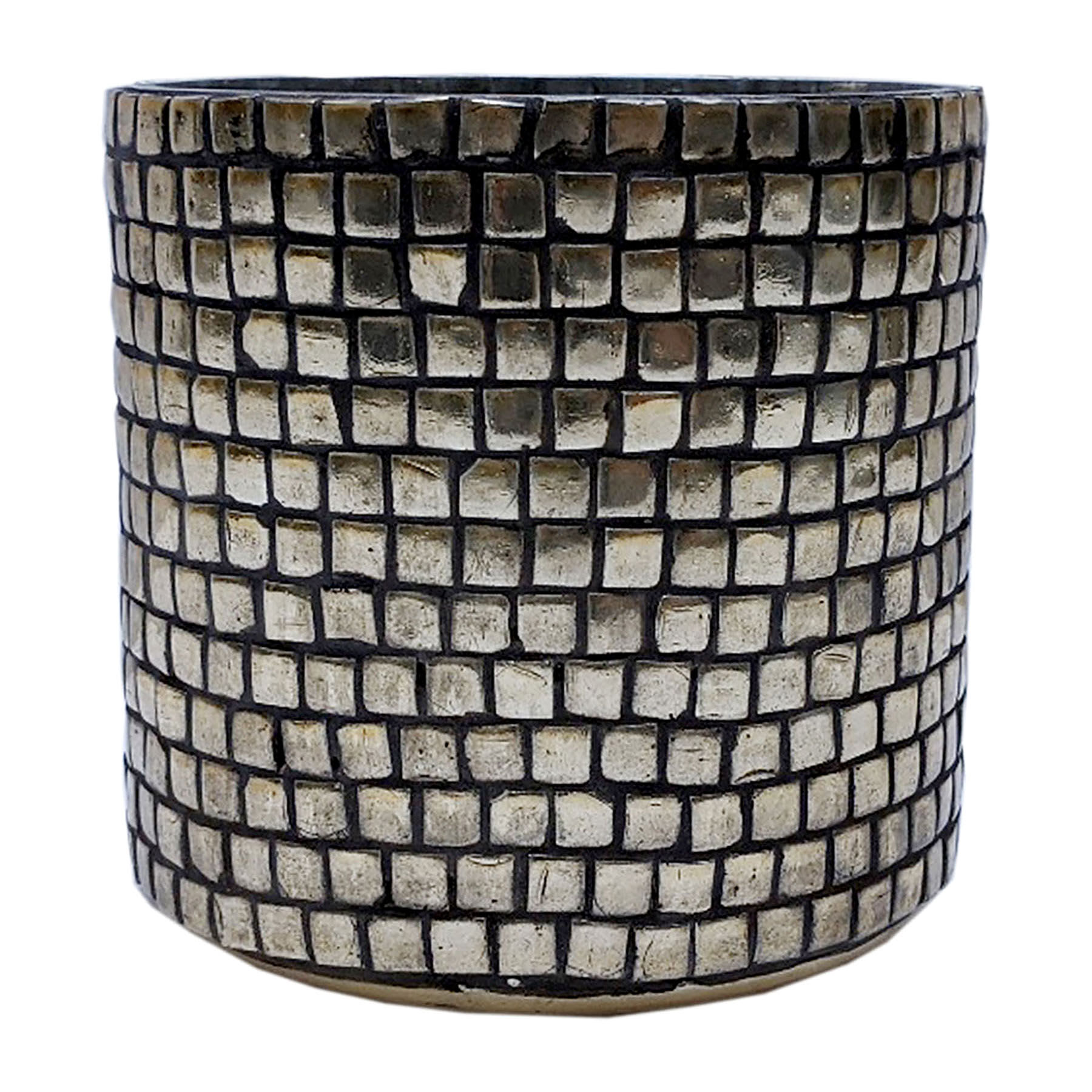 Gold Mosaic Glass Hurricane Candle Holder, 4"