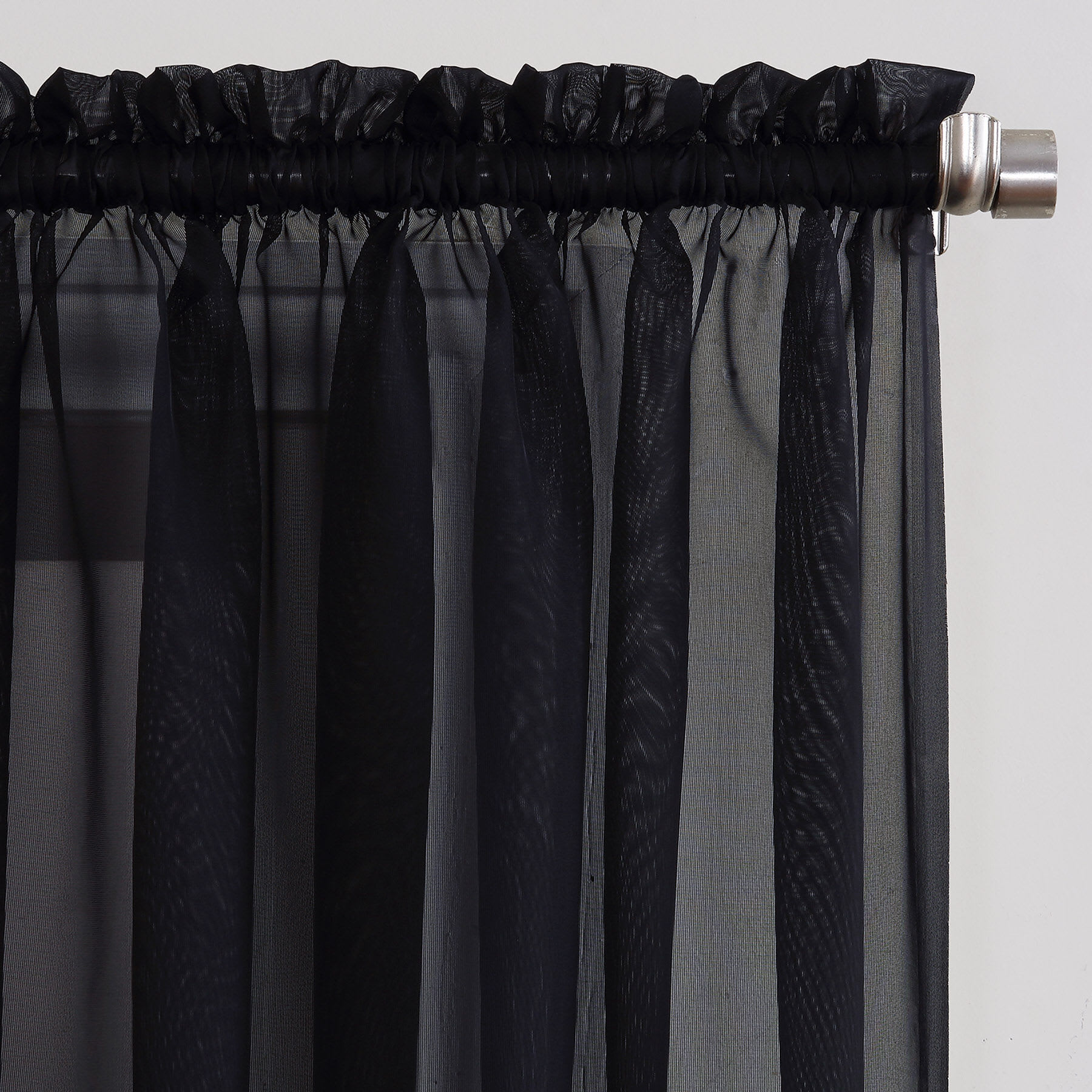 Emily Black Rod Pocket Sheer Voile Curtain Panel, 84"