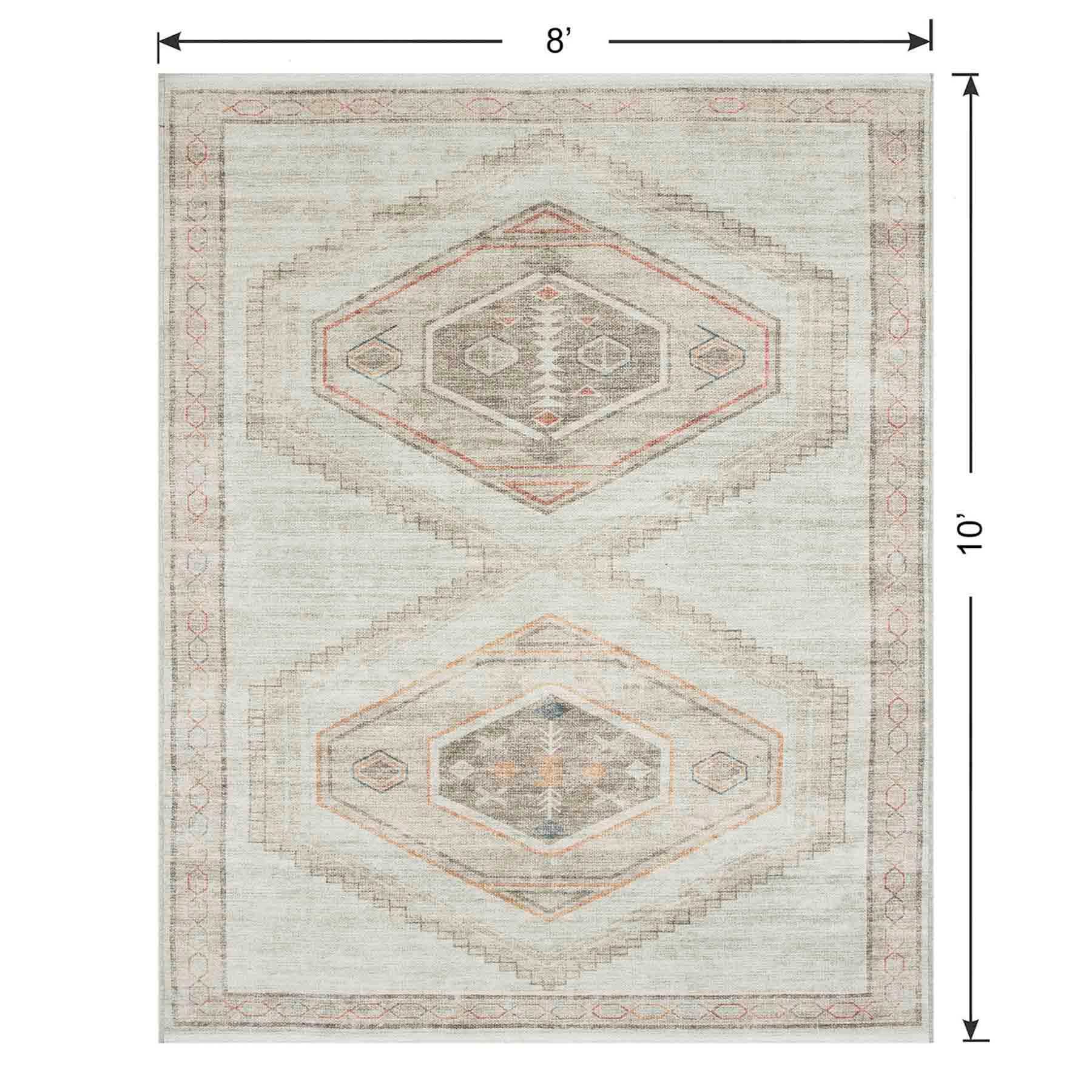 (B830) Pink Multicolor Tribal Washable Area Rug, 8x10