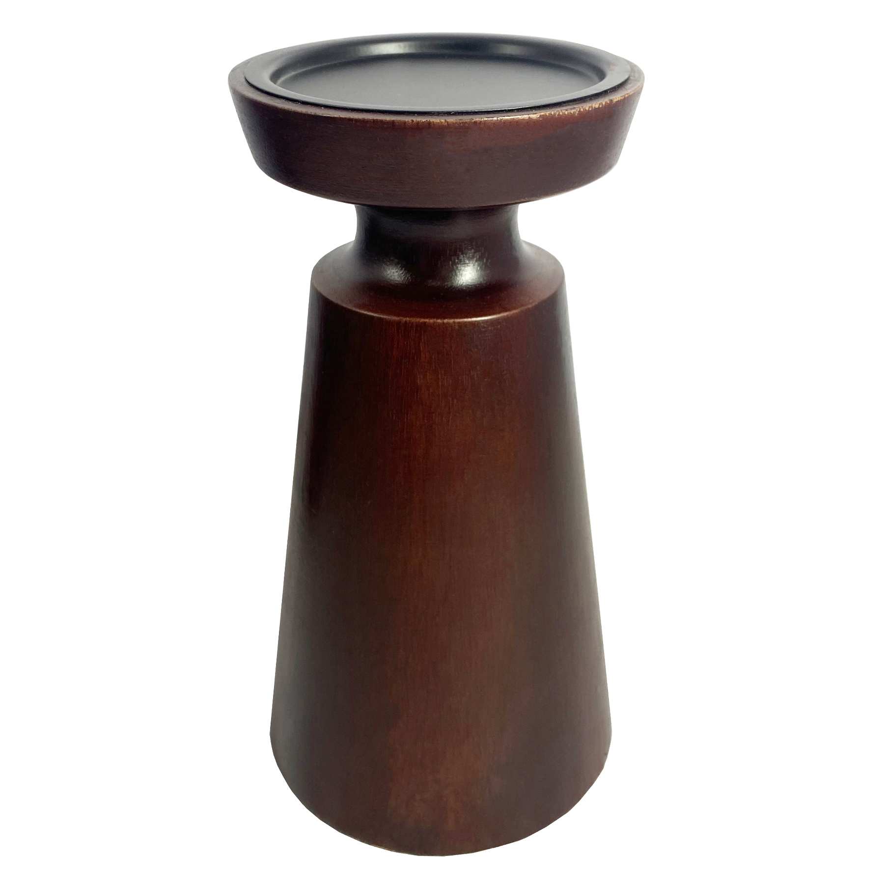 Dark Wooden Pillar Candle Holder, 8"