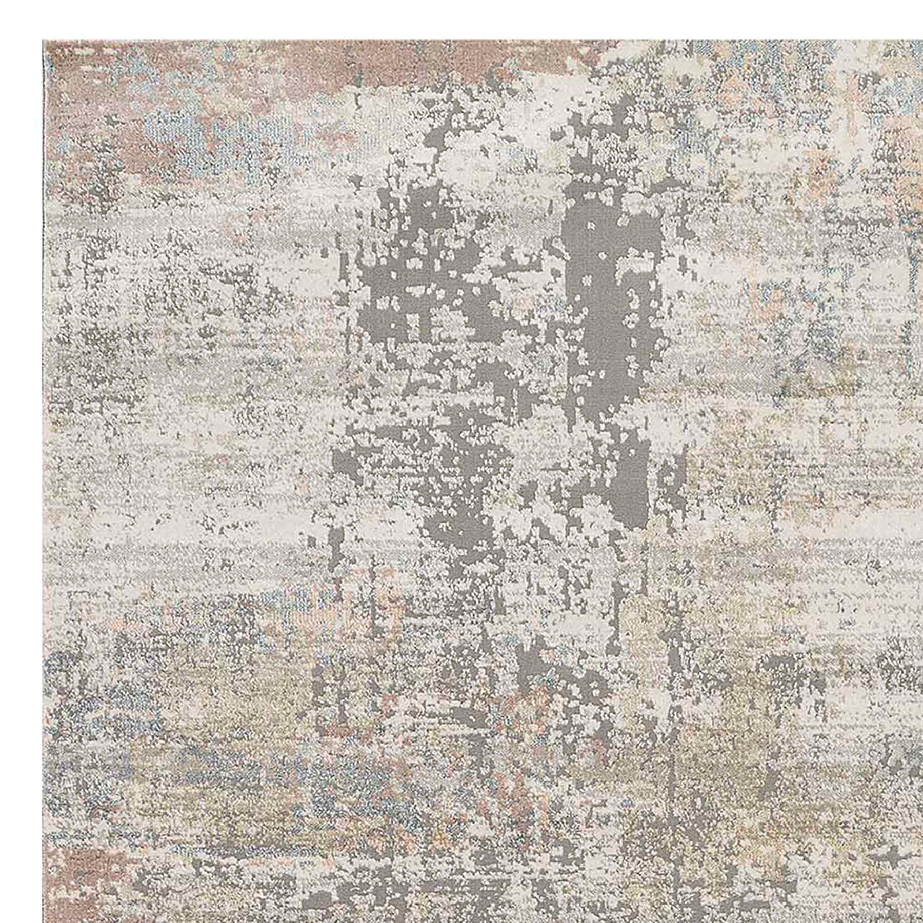 (B606) Villa Abstract Distressed Ivory & Grey Area Rug, 8x10
