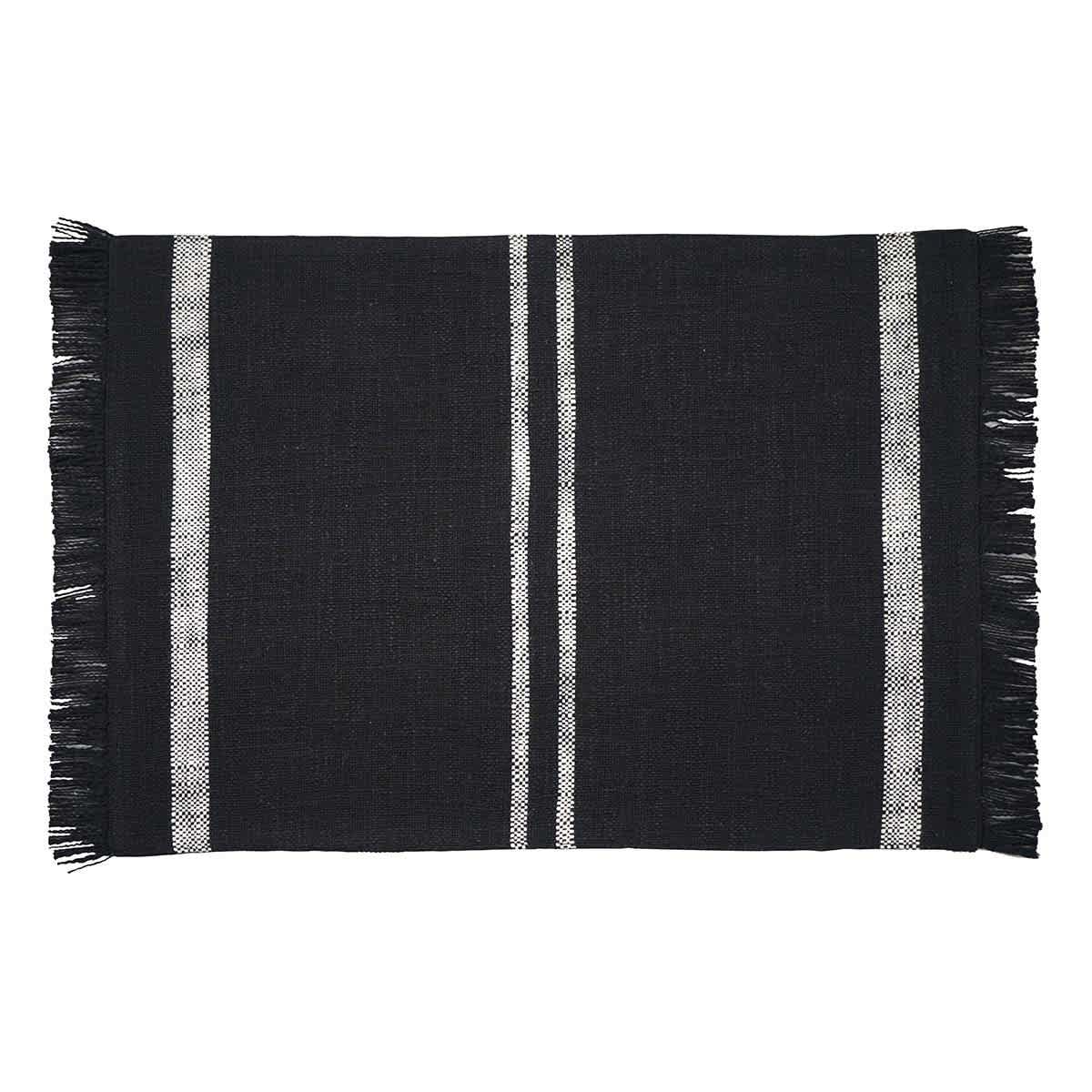 Set of 4 Black Woven Fringe Placemats with White Stripes