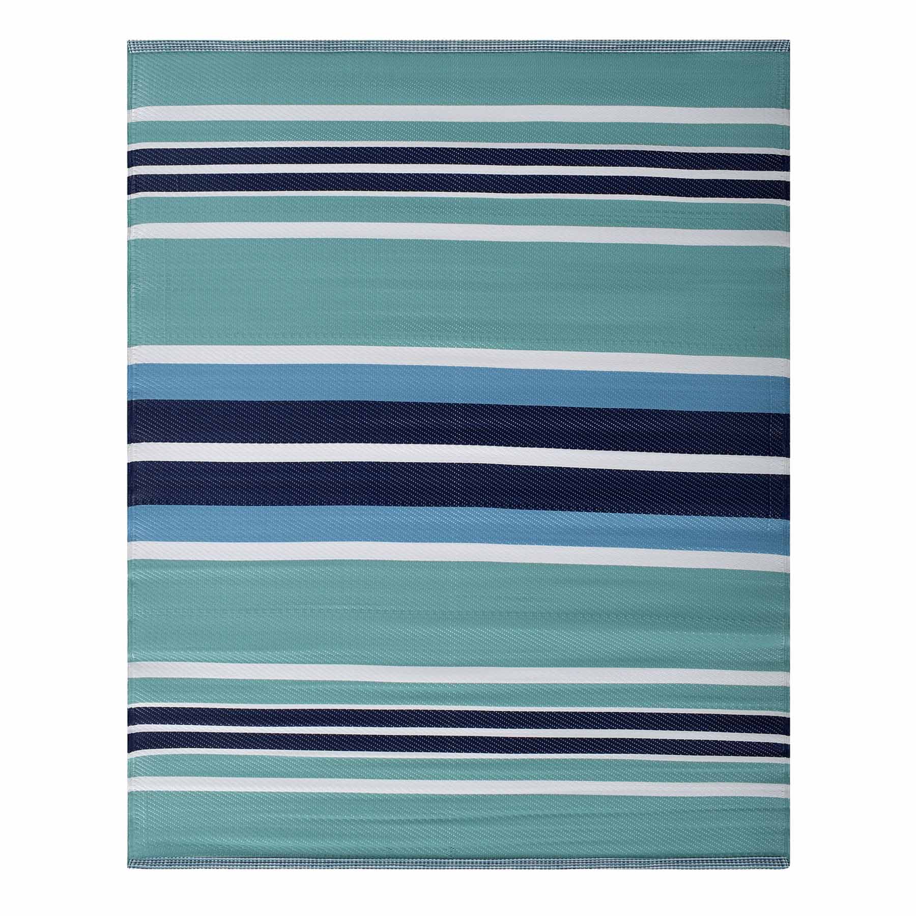 Light Blue Striped Plastic Outdoor Area Rug, 6x9