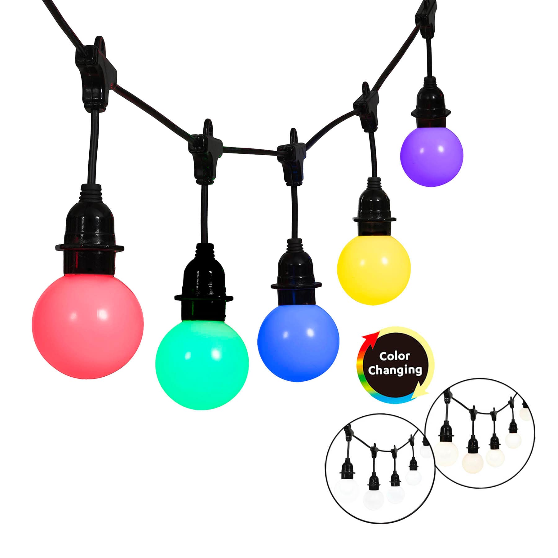12-Count LED Color Change G60 Globe String Lights Black Commercial Wire with Remote & Timer