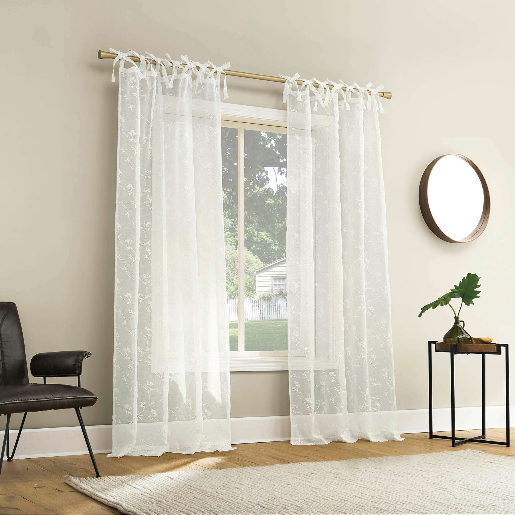 White Bow Tab Sheer Curtain Panel, 84"