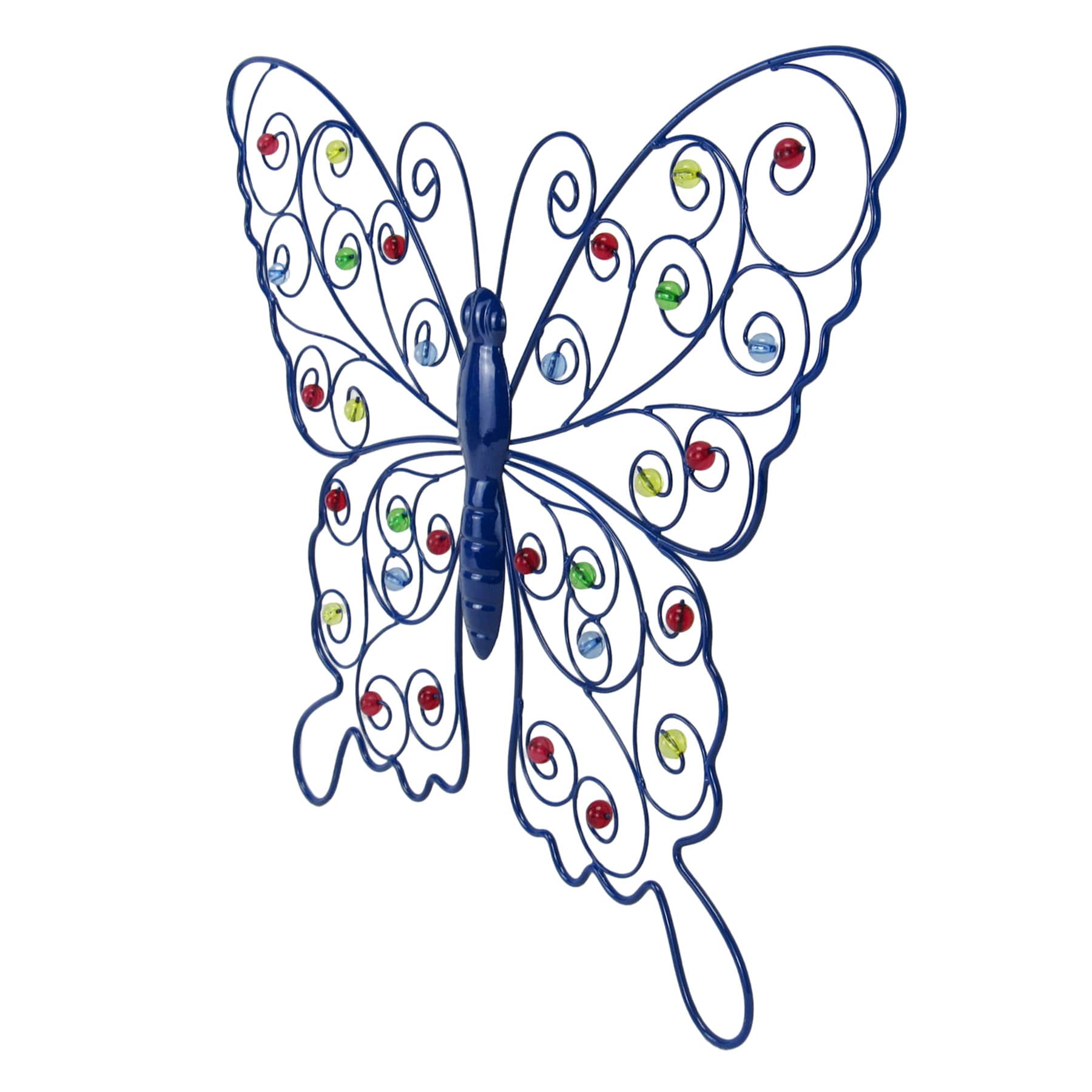 Sunny Club Dark Blue Metal Beaded Butterfly Outdoor Wall Decor, 20"