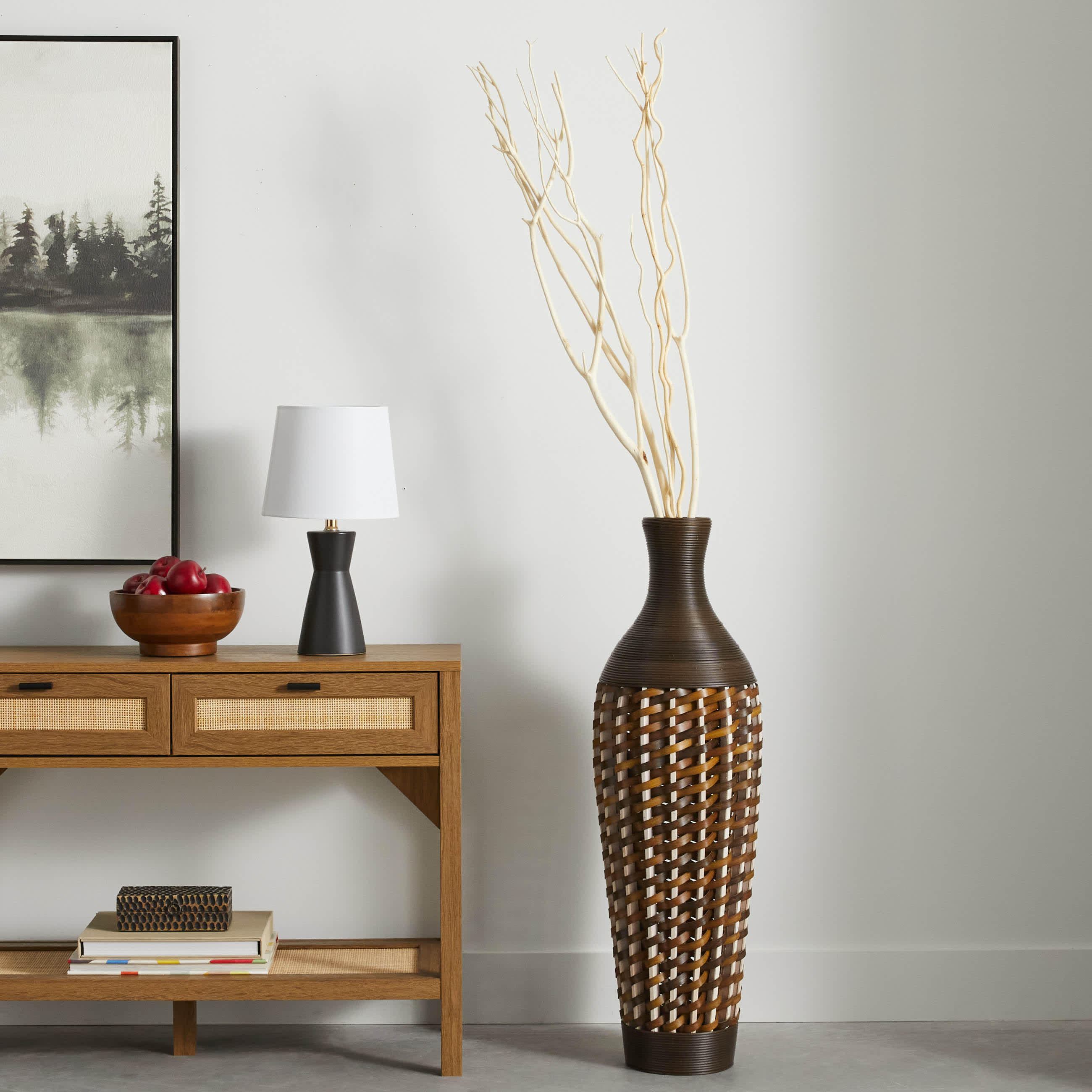 Brown Woven Bottle Floor Vase, 40"