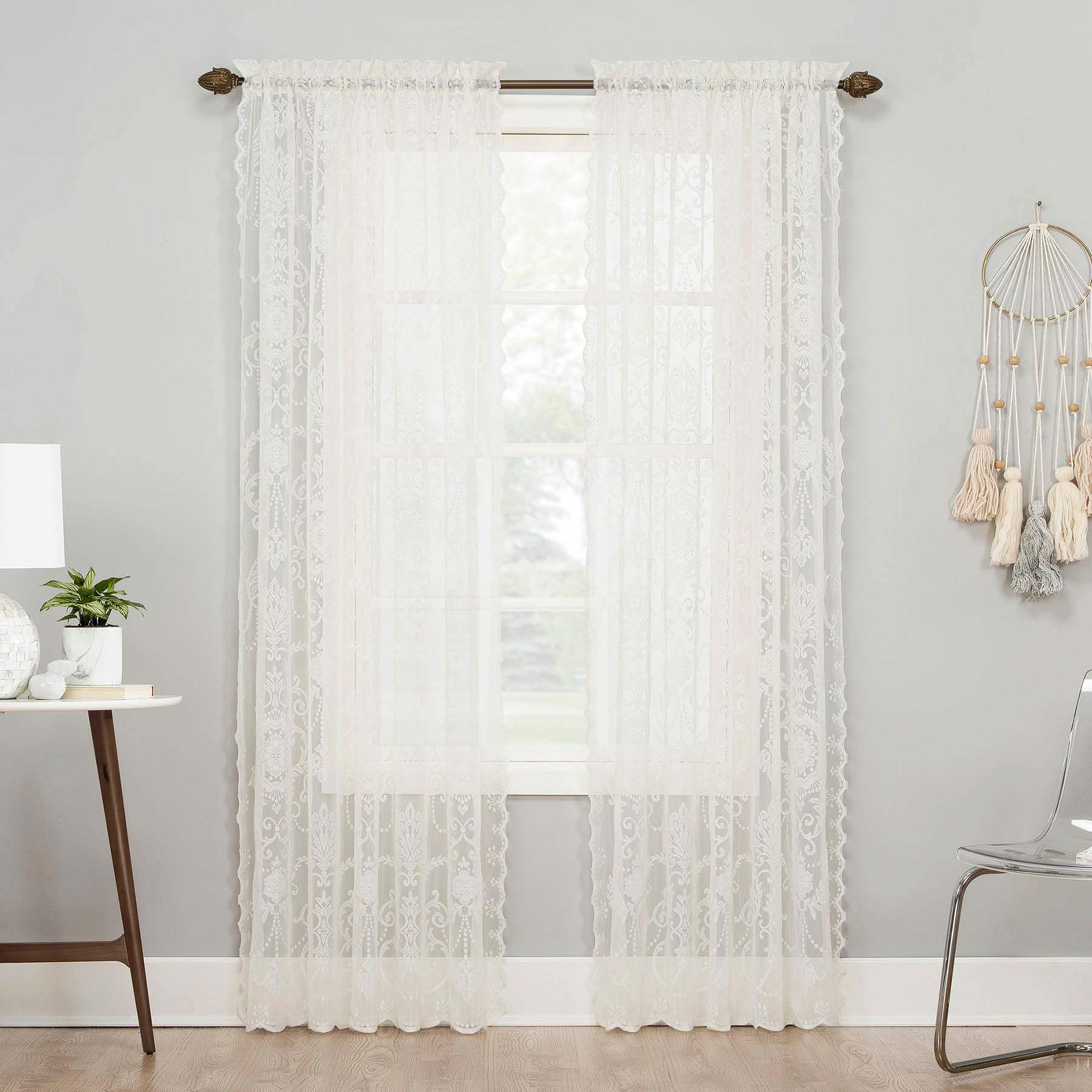 Natalia Ivory Rod Pocket Sheer Window Curtain Panel, 84"
