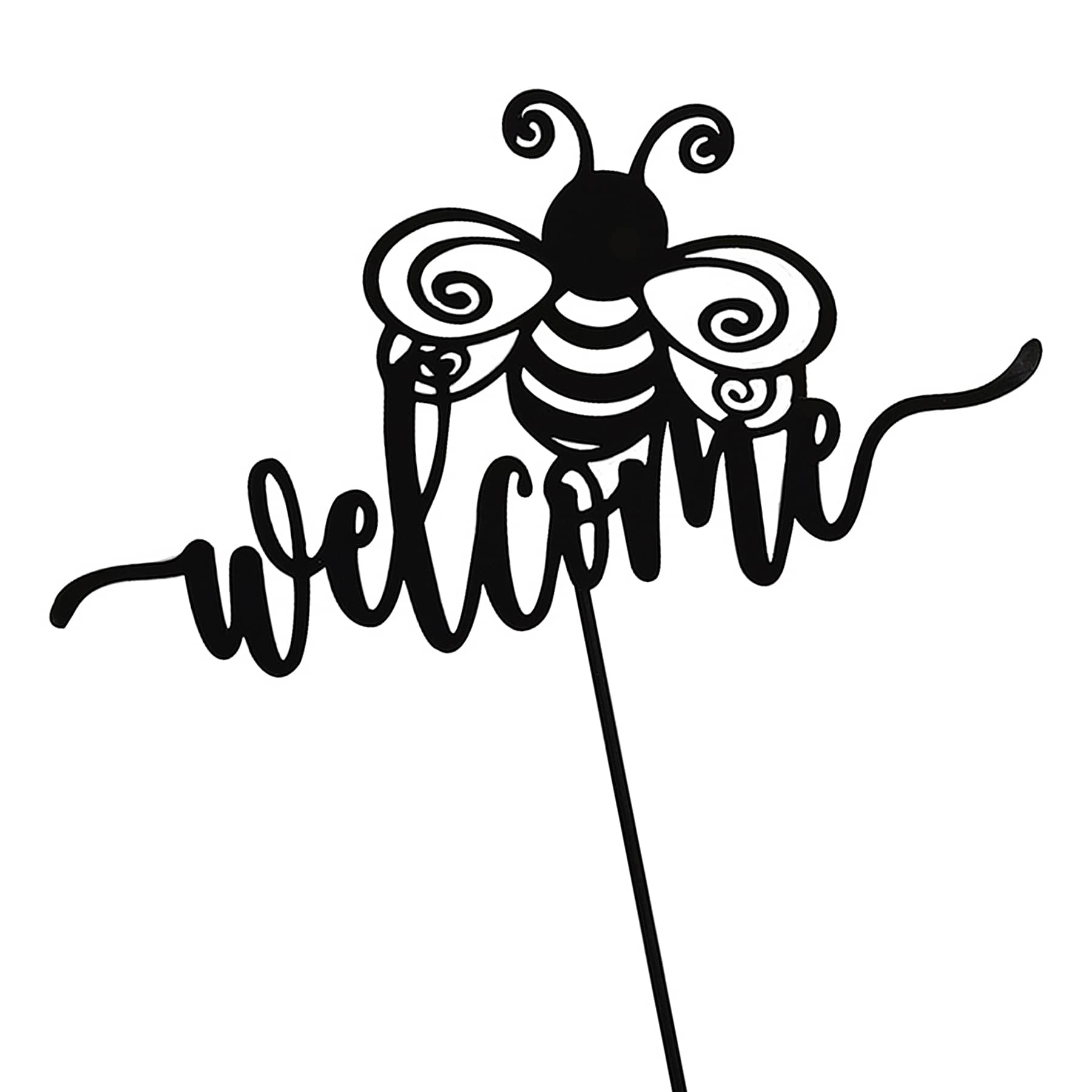 Welcome with Bee Black Metal Yard Pick, 18"