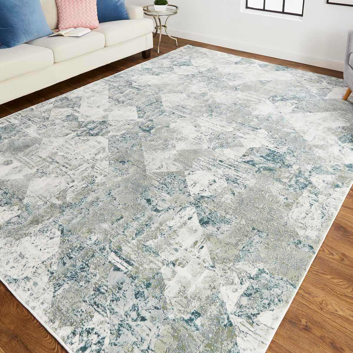 (A524) Found & Fable Sofia Green & Silver Area Rug, 5x8