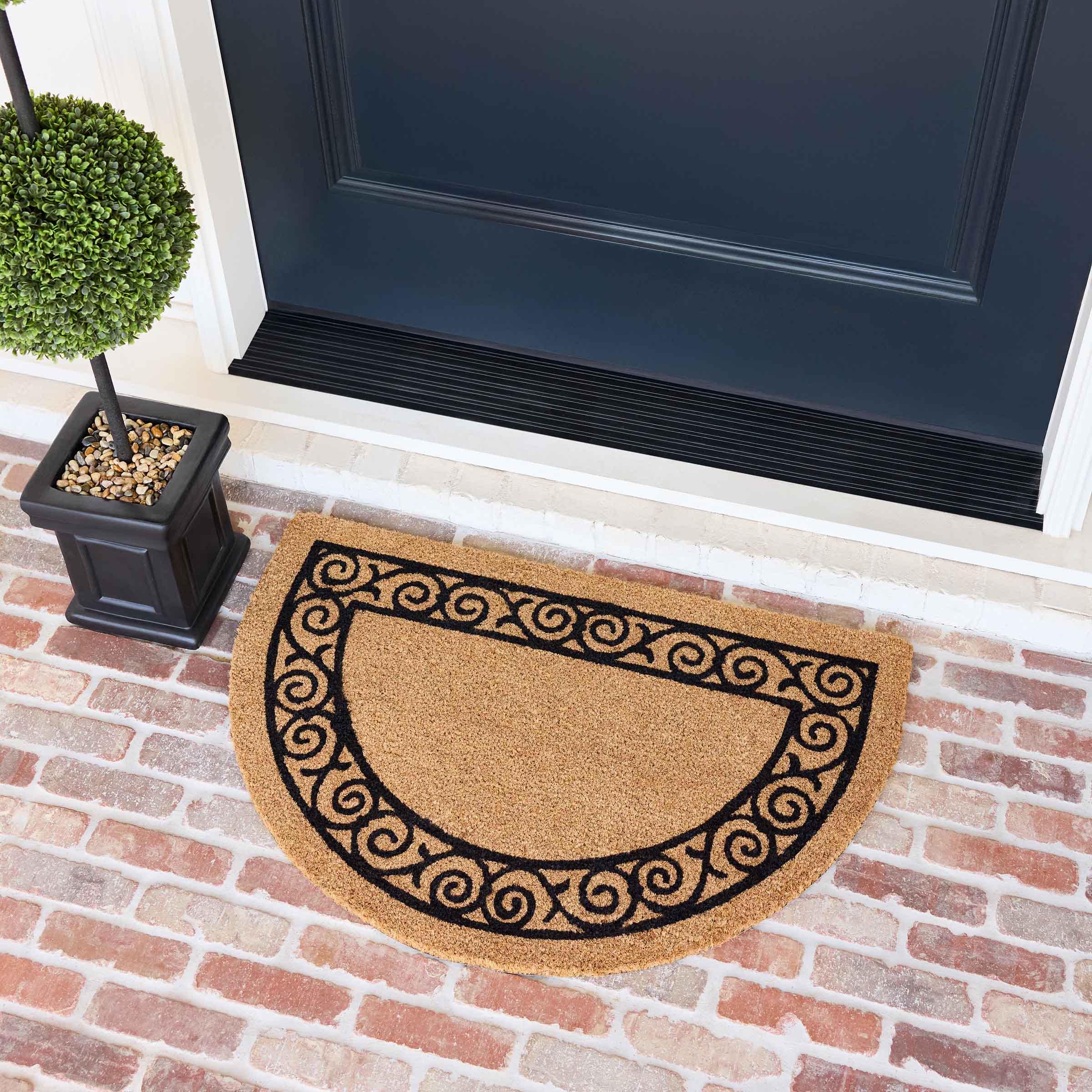 Providence Scroll Border Print Sliced Coir Mat, 2x3