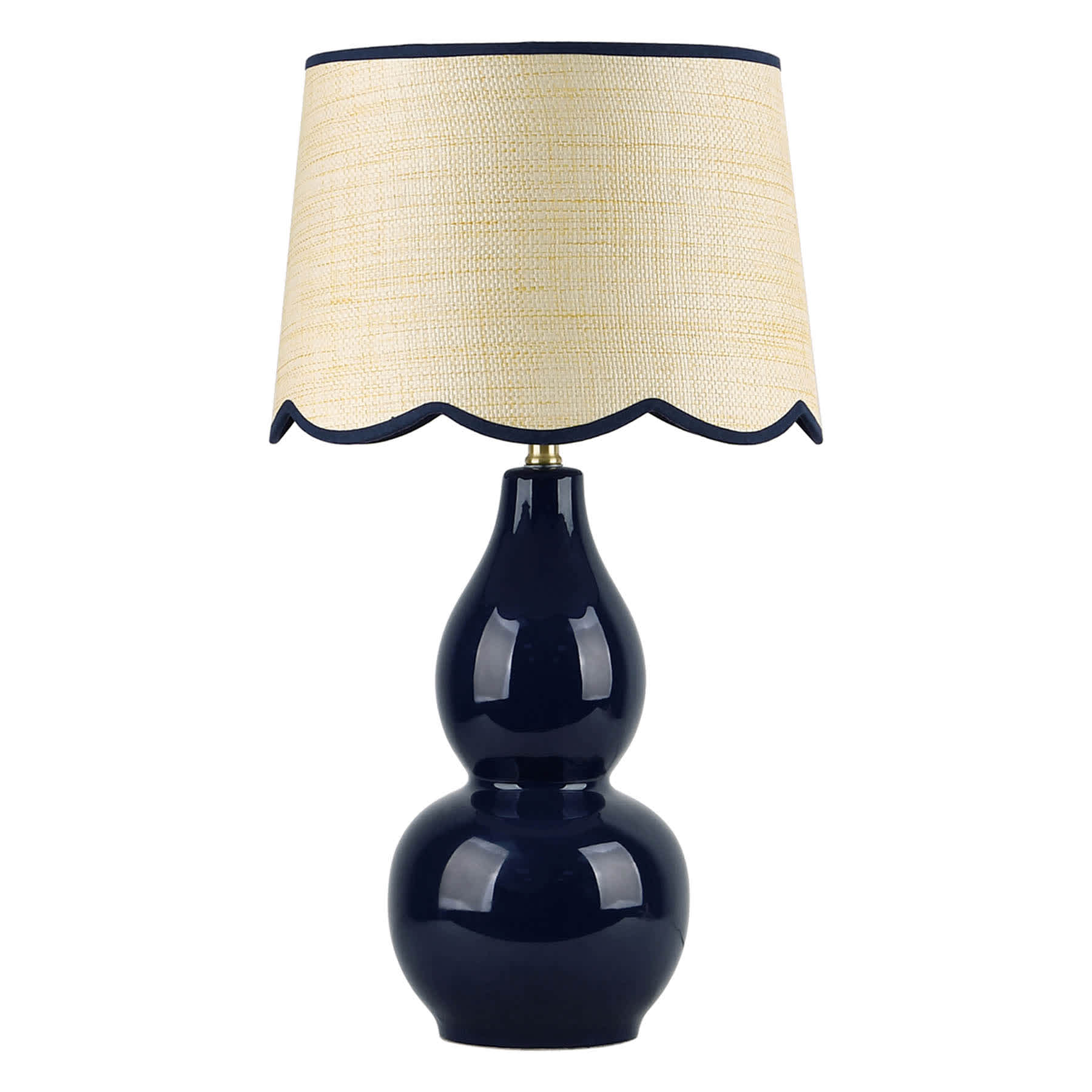 Providence Navy Double Gourd Ceramic Small Lamp with Scallop Shade, 17"