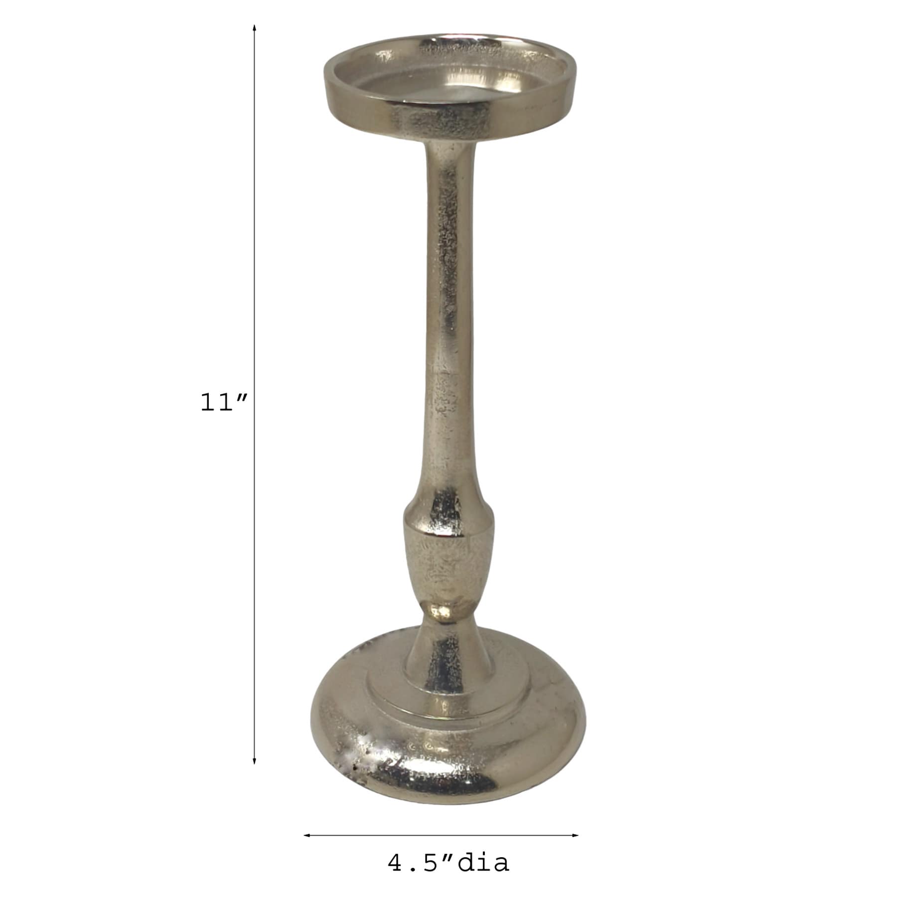 Silver Cast Pillar Candle Holder, 11"