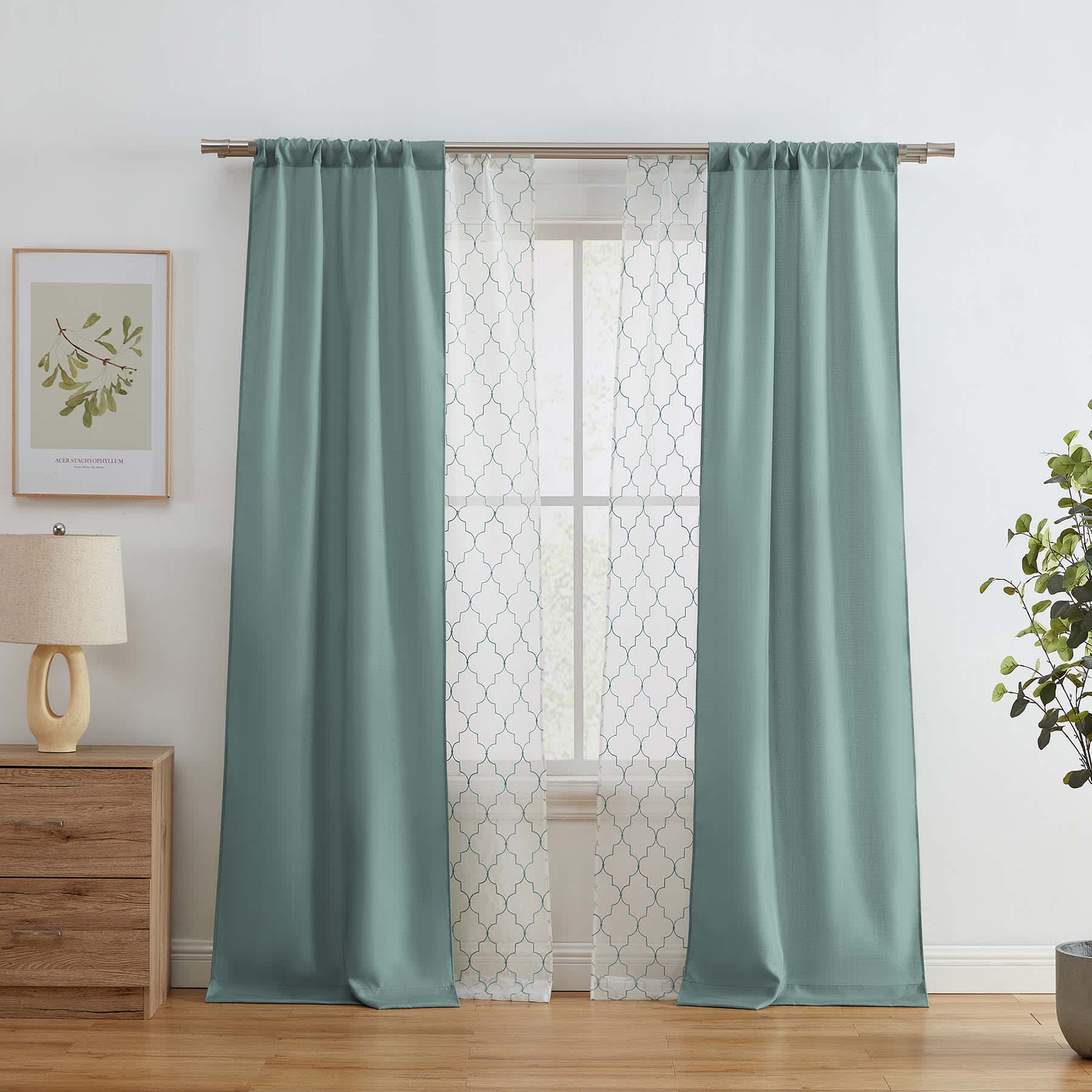 4-Pack Ryder & Northport Aqua Embroidered Light Filtering Curtain Panels, 84"