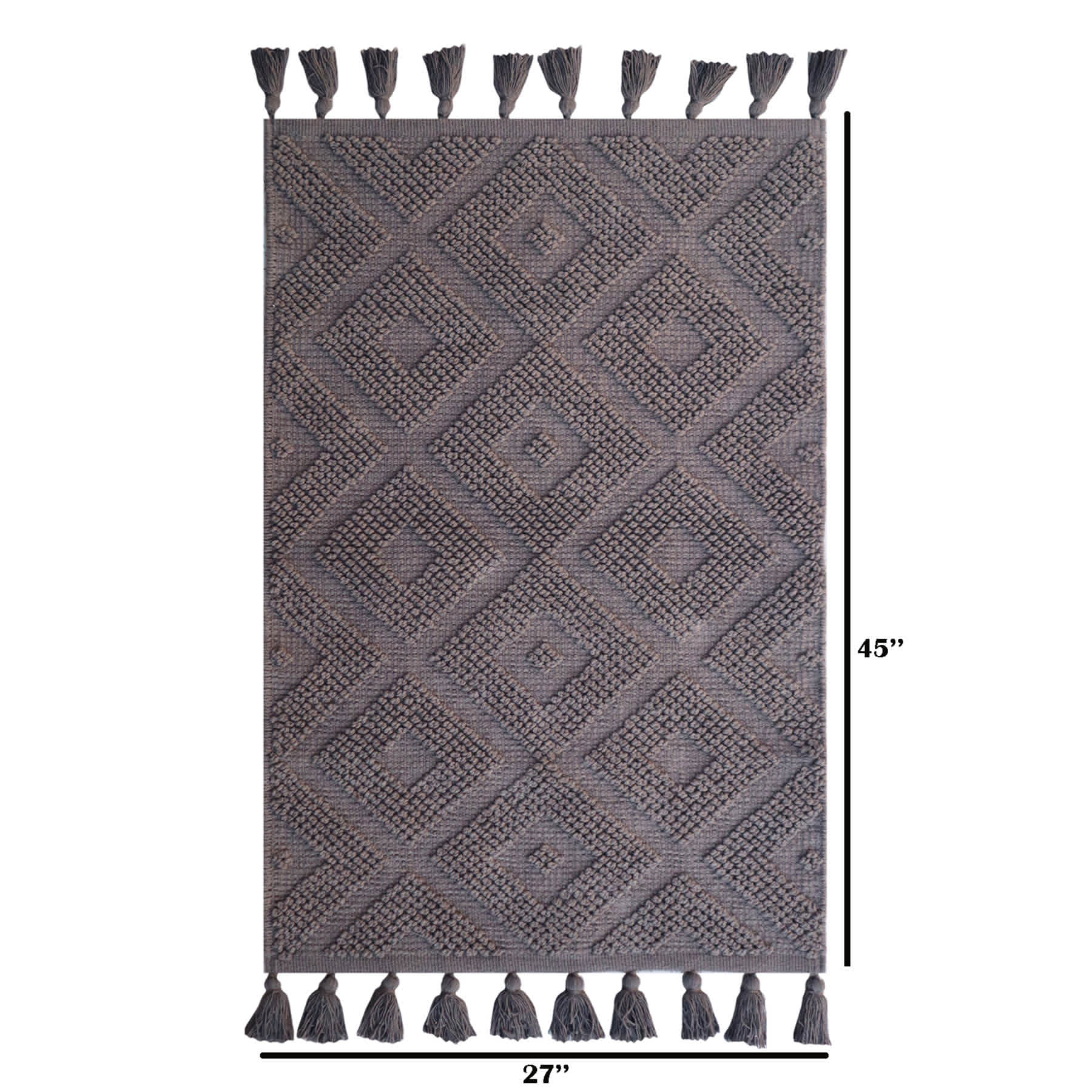 Dark Grey High-Low Diamond Handwoven Accent Rug, 27x45