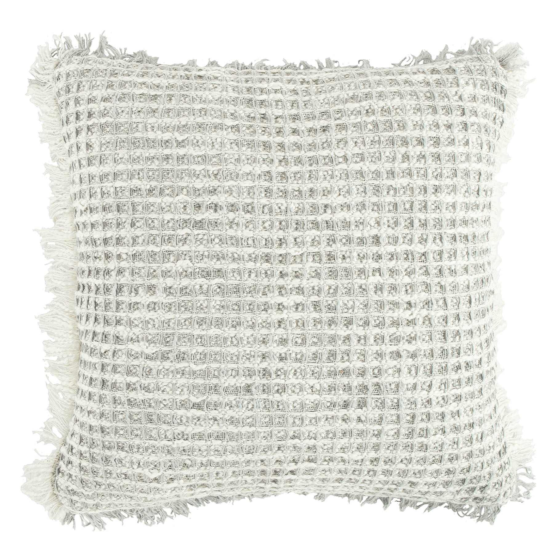 Delphi Grey Waffle Fringe Throw Pillow, 21"