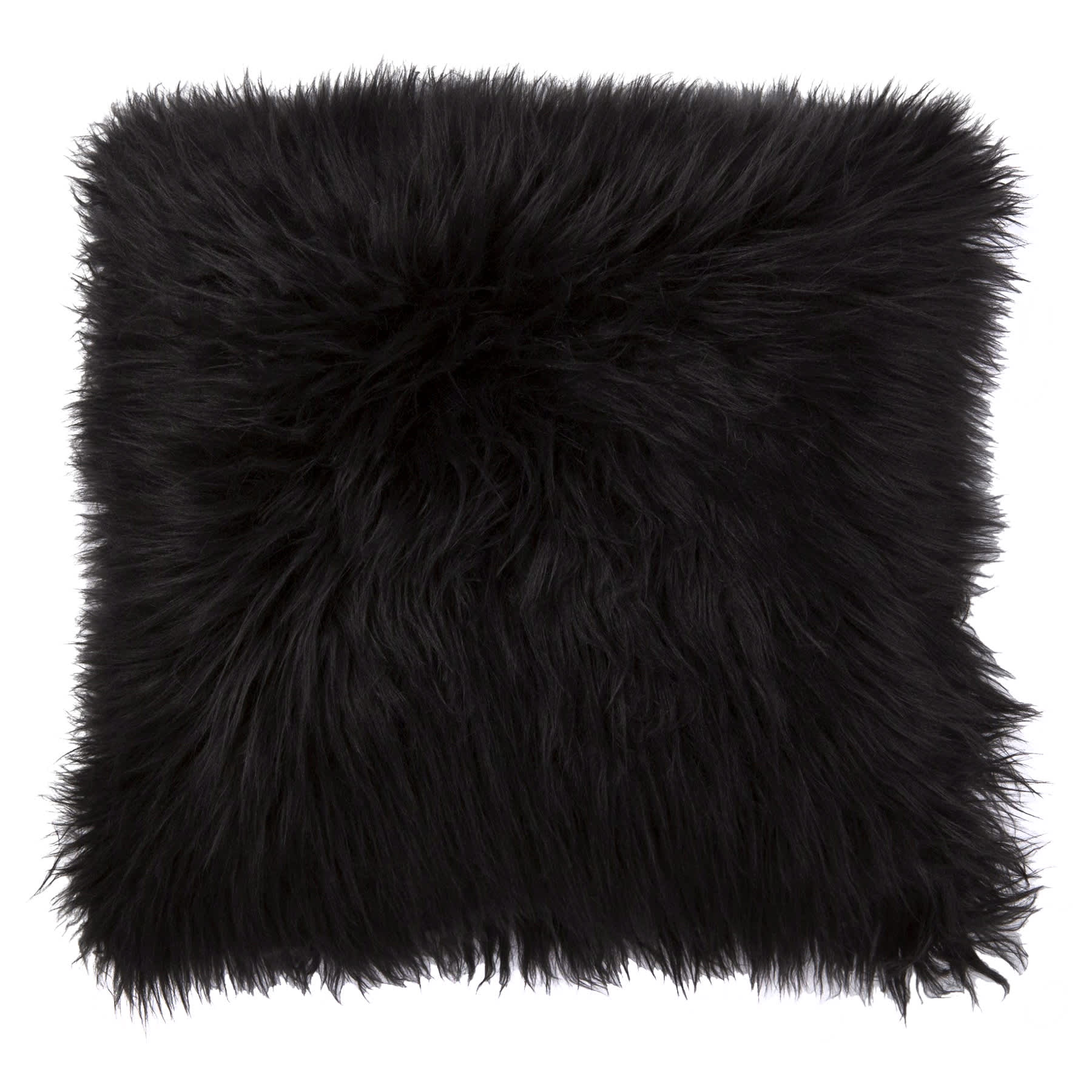Black Angora Faux Fur Throw Pillow, 24"