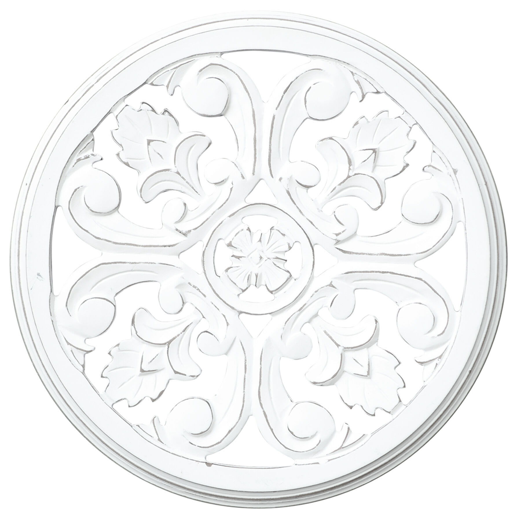 Dania Hand Carved White Wooden Panel Wall Decor, 16"