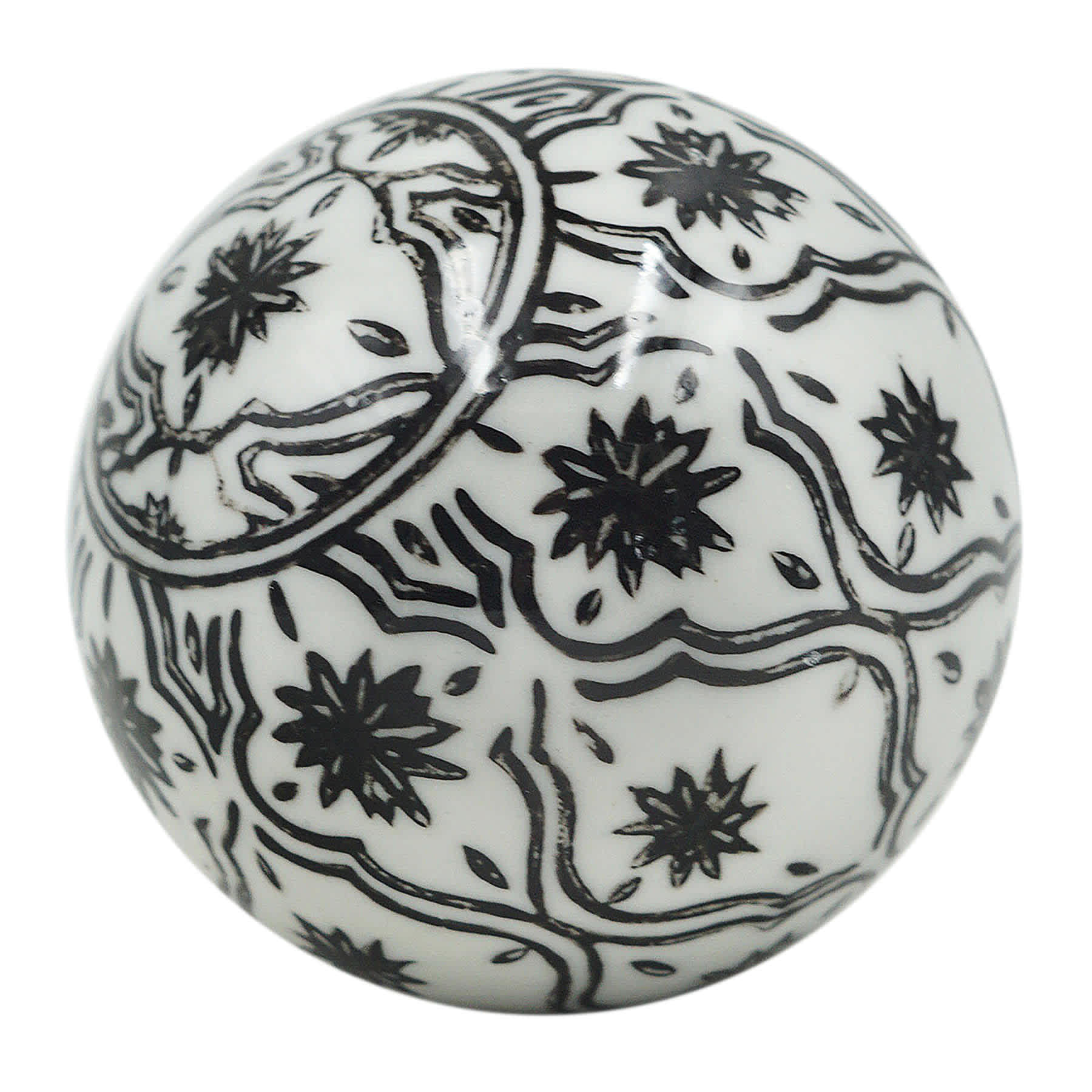 Black & White Floral Design Ceramic Sphere, 3"