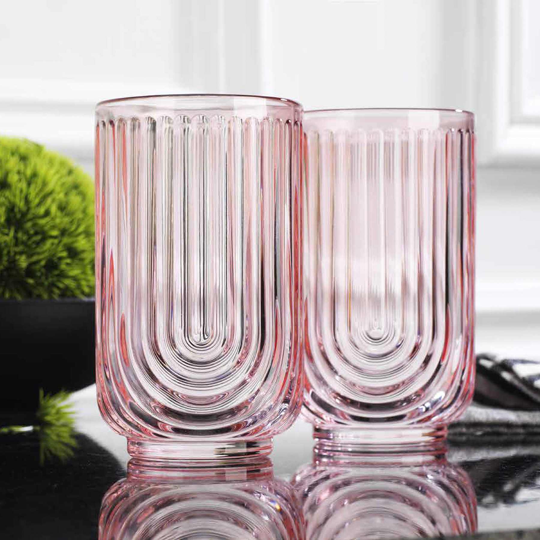 Apollo Set of 4 Blush Pink Highball Glasses, 17oz