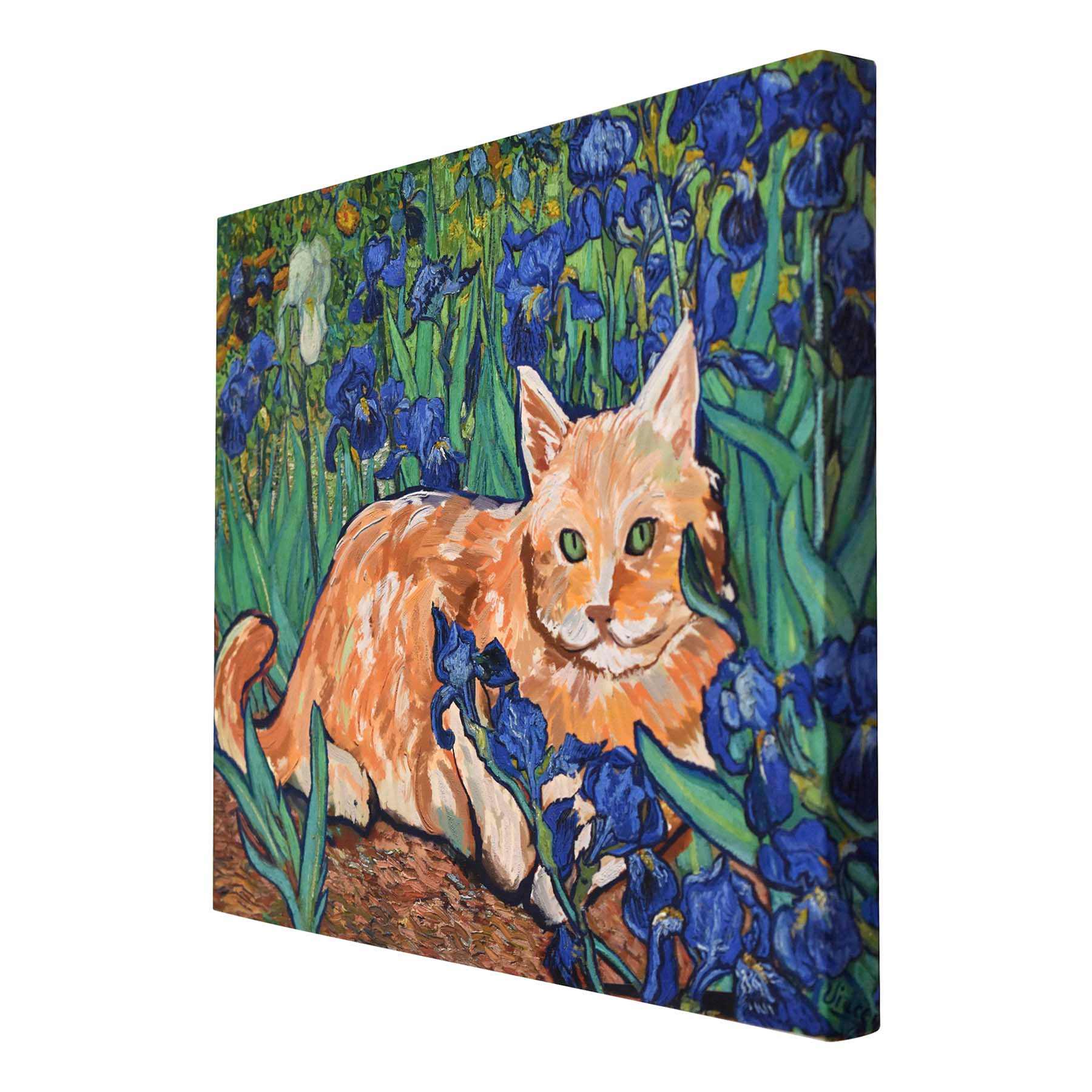 Cat Laying In Purple Florals Canvas Wall Art, 20x16