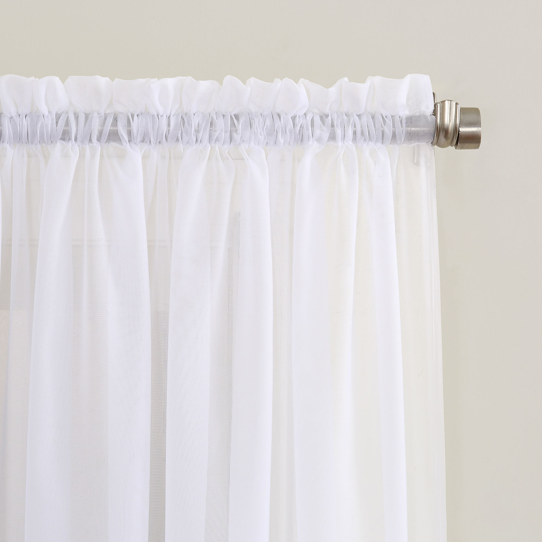 Emily White Rod Pocket Sheer Voile Curtain Panel, 63"