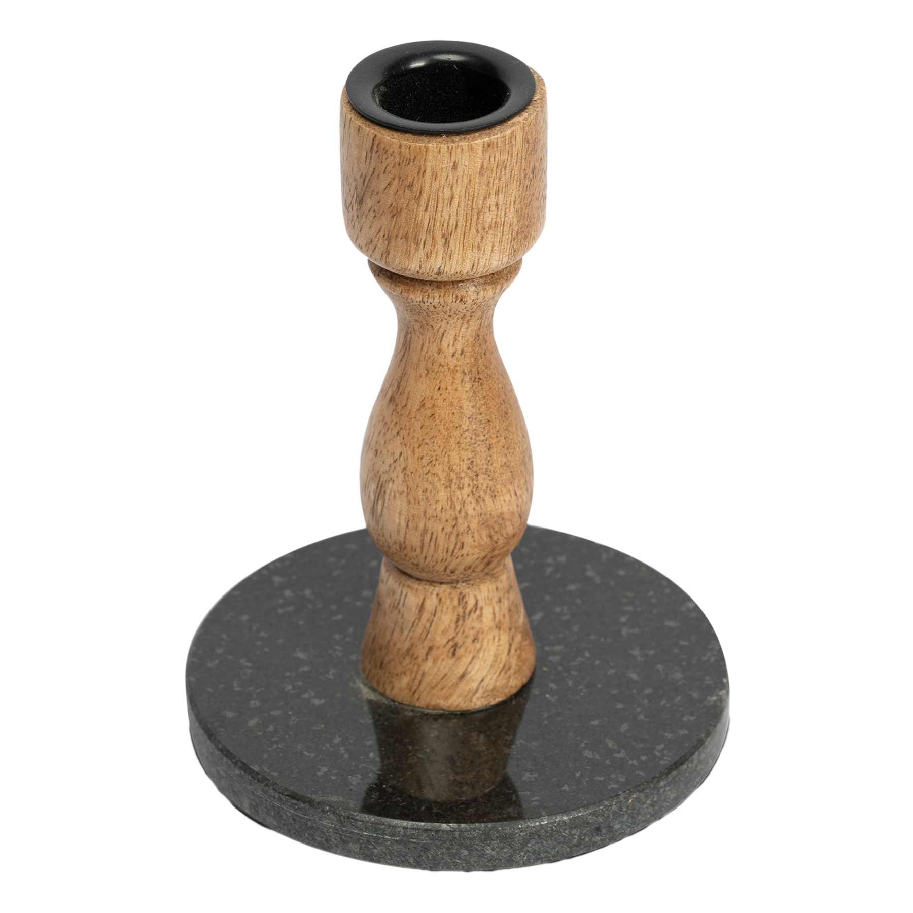 Wooden Taper Candle Holder with Marble Base, 5"