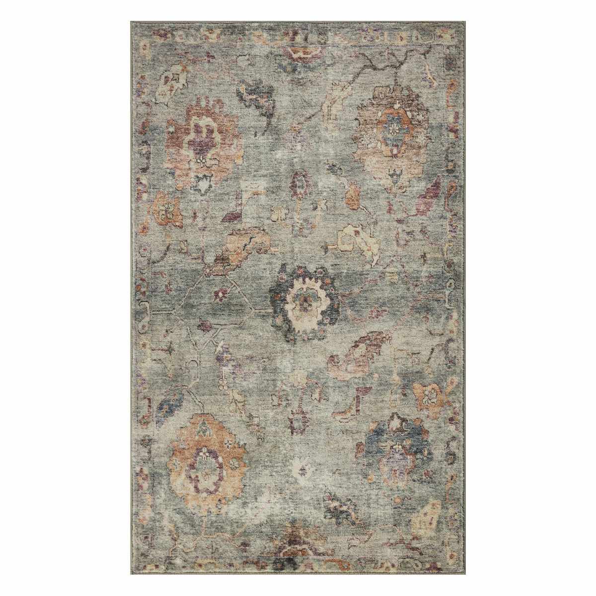 Rover Olive Green Floral Printed Chenille Washable Accent Rug, 20x34