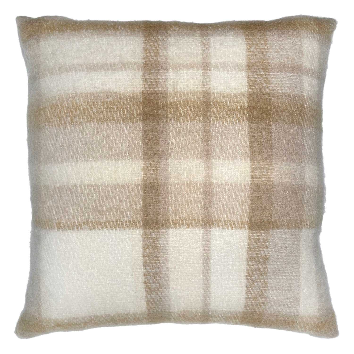Honeybloom Tan Plaid Mohair Throw Pillow, 24"