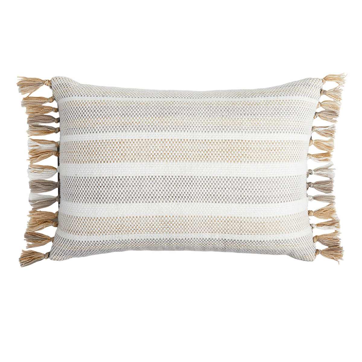 Honeybloom Metallic Stripe Woven With Tassels Lumbar Outdoor Throw Pillow, 14x20
