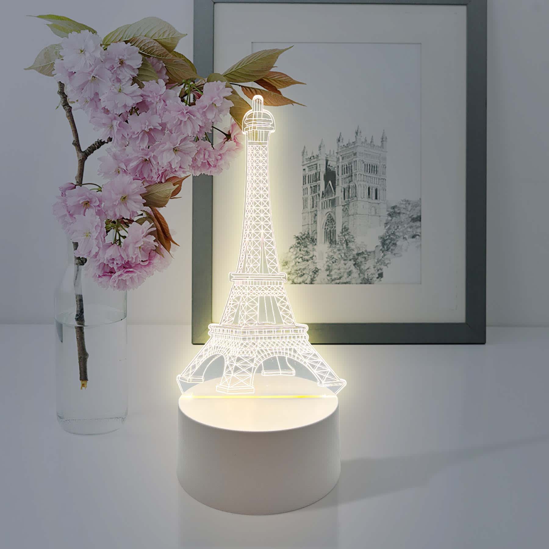 3D Eiffel Tower Acrylic LED Night Lamp, 9"