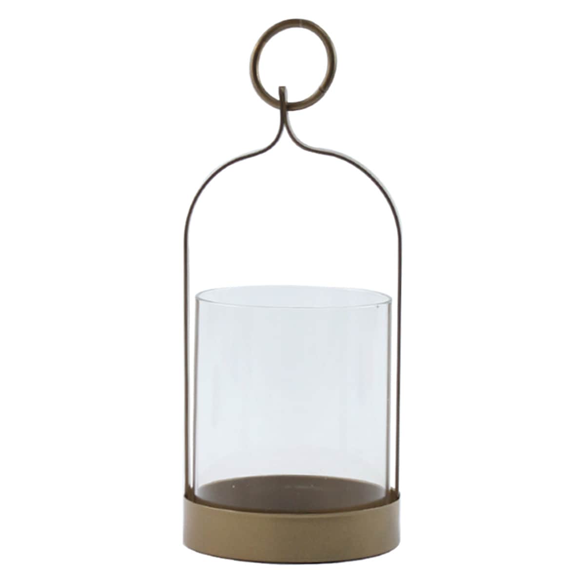 Gold Metal & Glass Lantern with Ring Handle, 8"