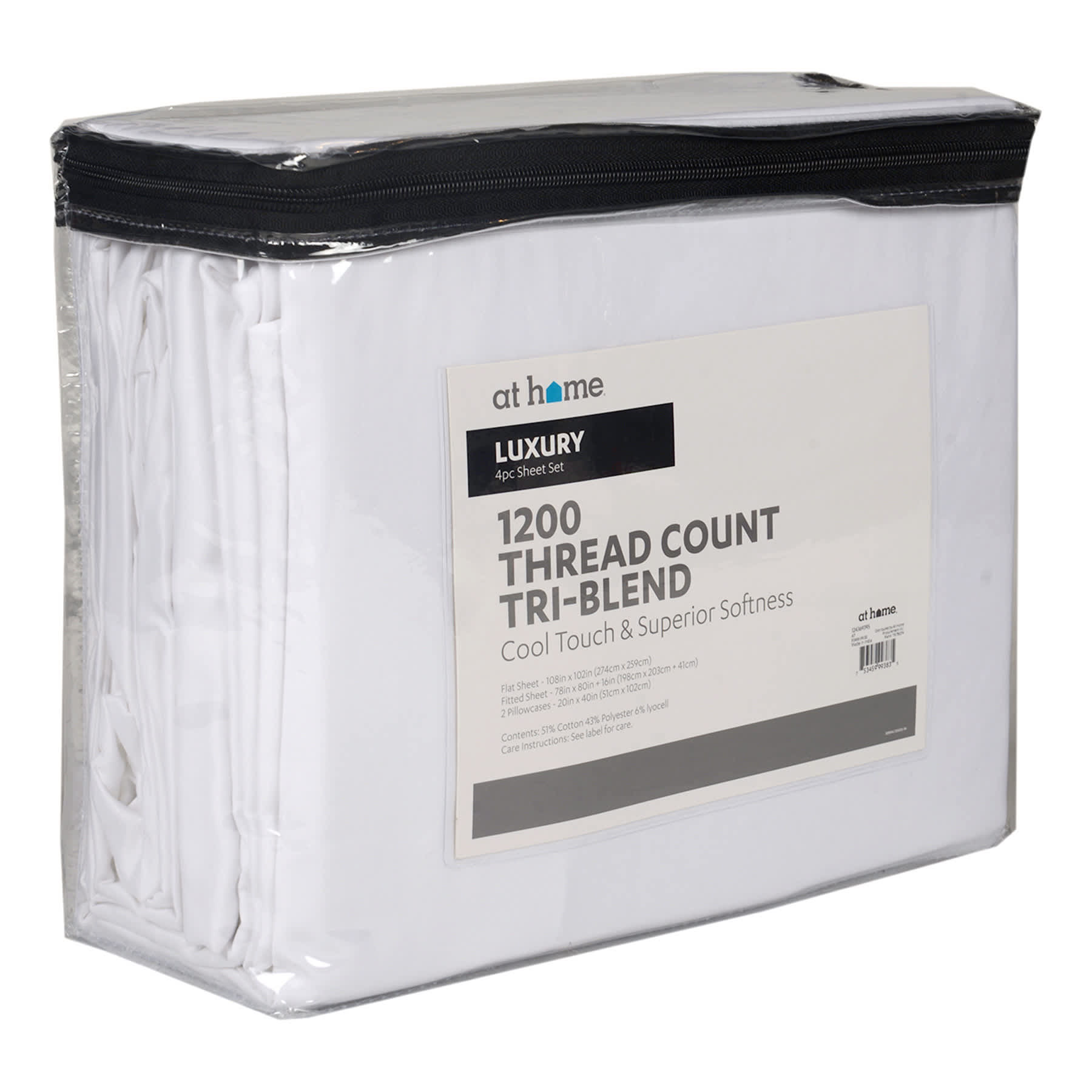 4-Piece White 1200 Thread Count Tri-Blend Luxury Sheet Set, King