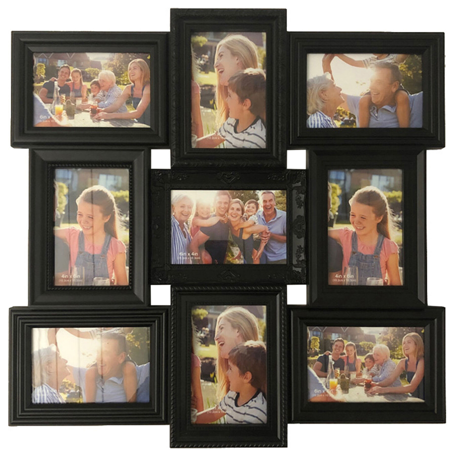 9-Opening Black Collage Picture Frame, 21"