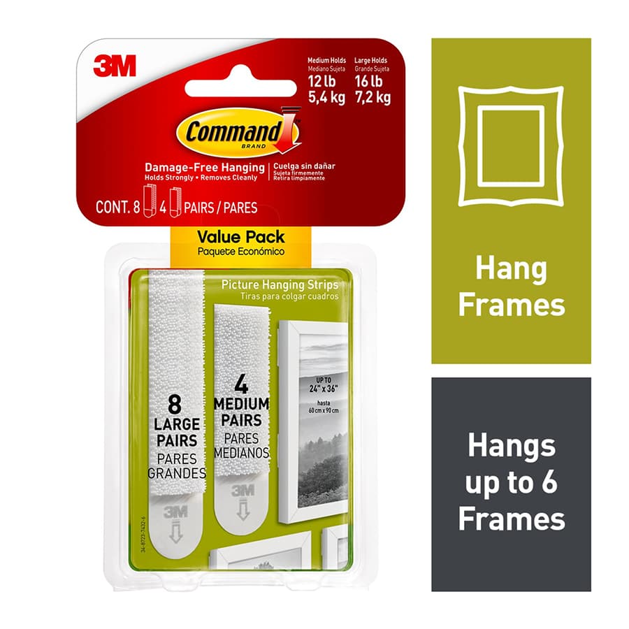 Command? Medium & Large Picture Hanging Strips, 4-Sets of Medium, 8-Sets of Large/Pack