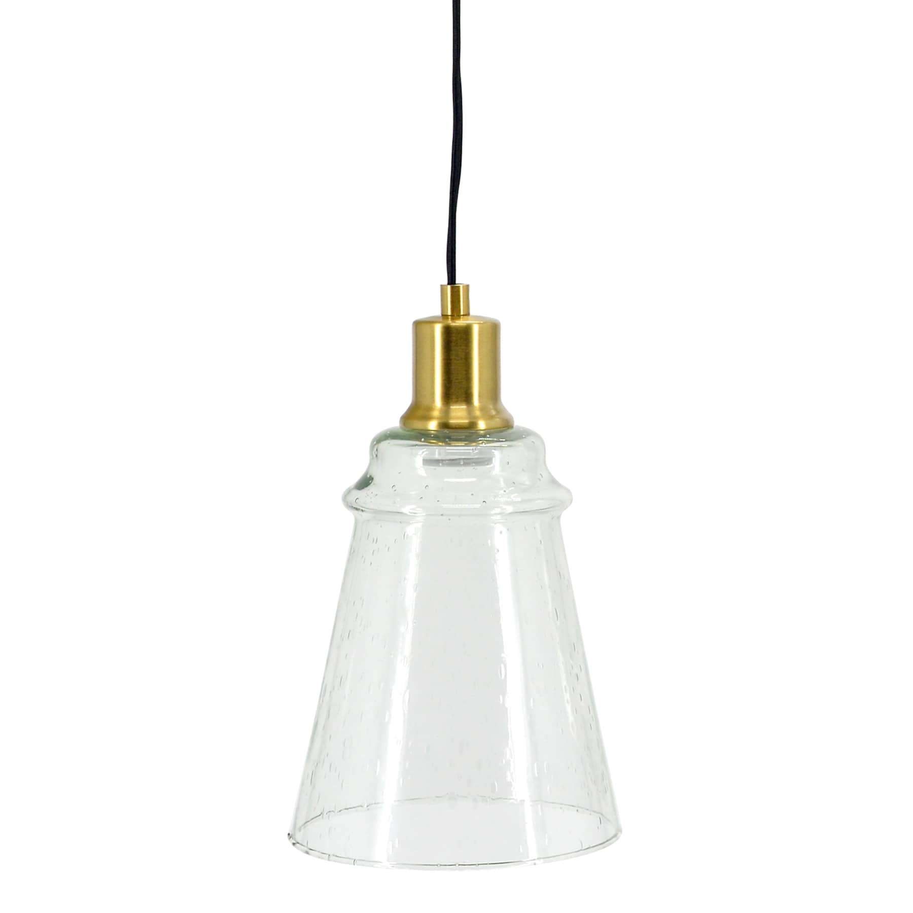 Honeybloom Brass Seeded Glass Hardwire Pendant Light, 11"