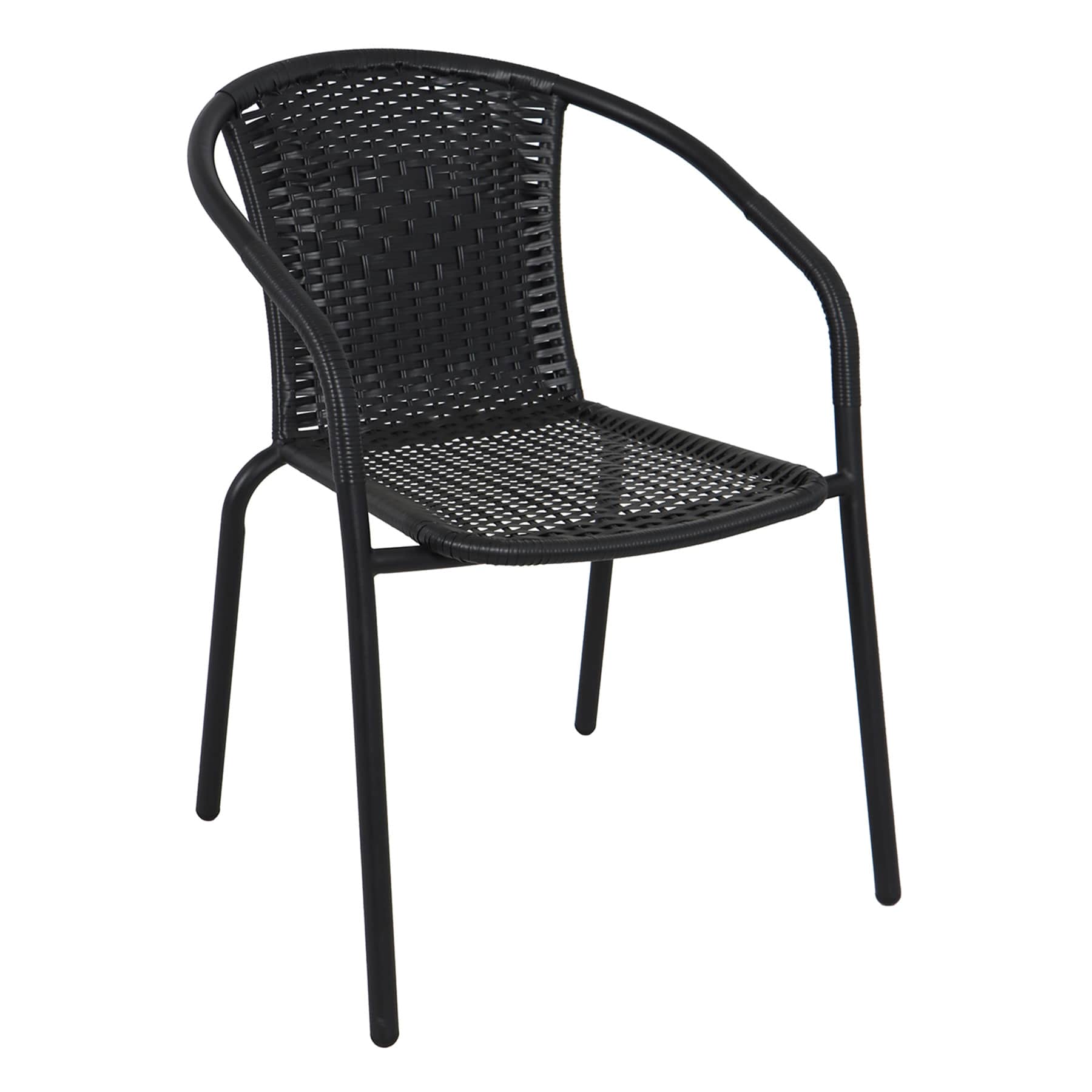 Wicker & Metal Stacking Patio Chair, Black