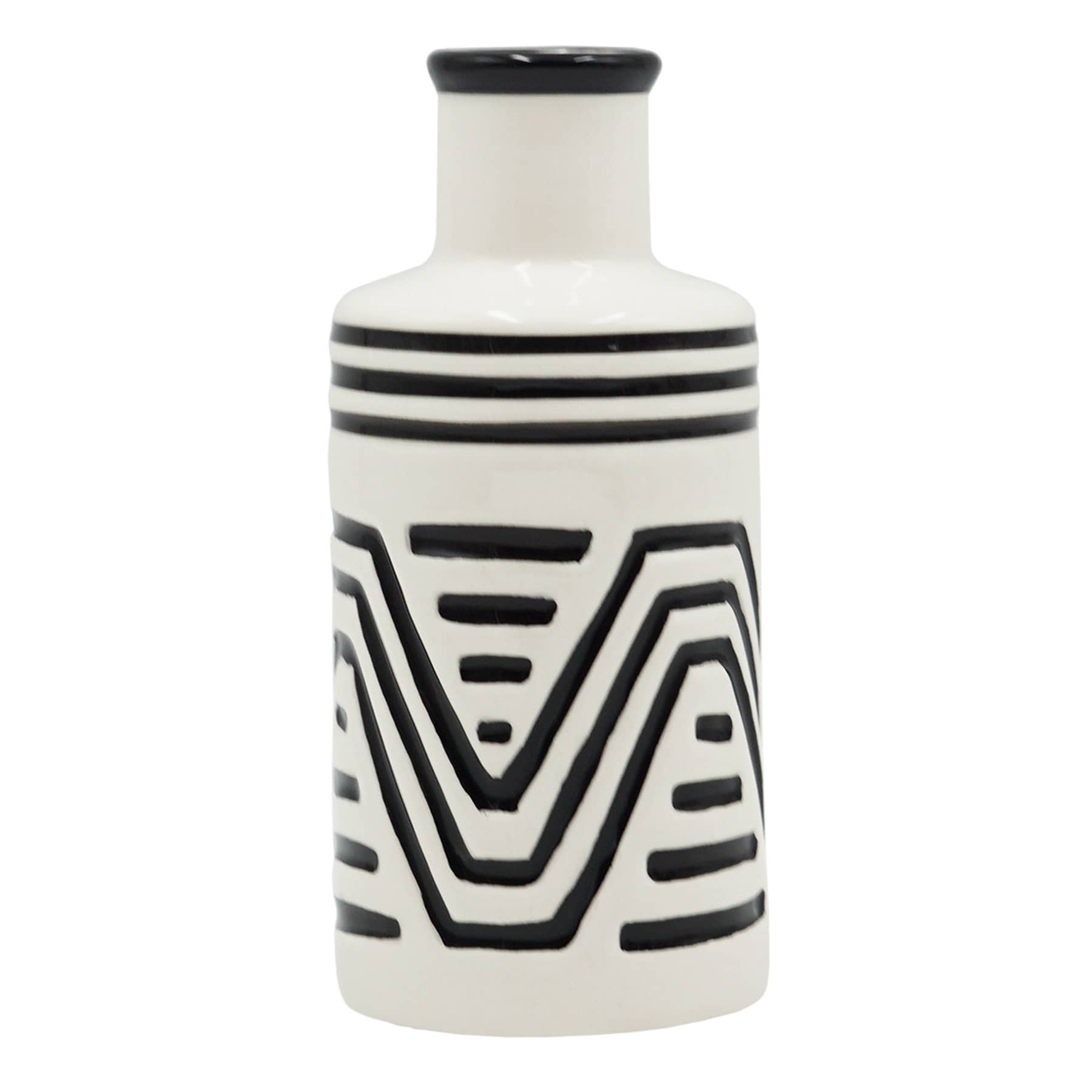 Found & Fable Black & White Geometric Design Ceramic Vase, 6"