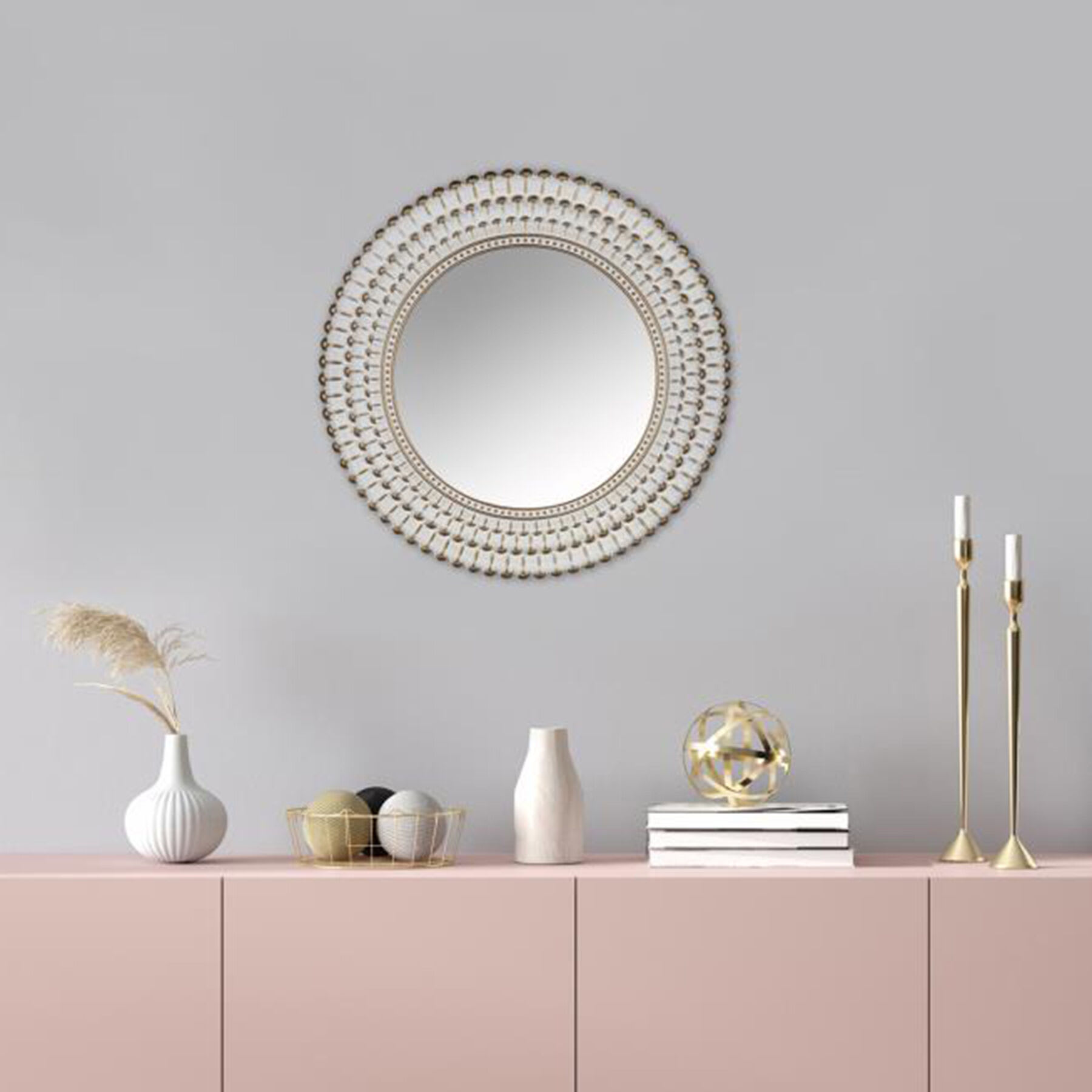 Found & Fable White & Gold Round Wall Mirror, 22"