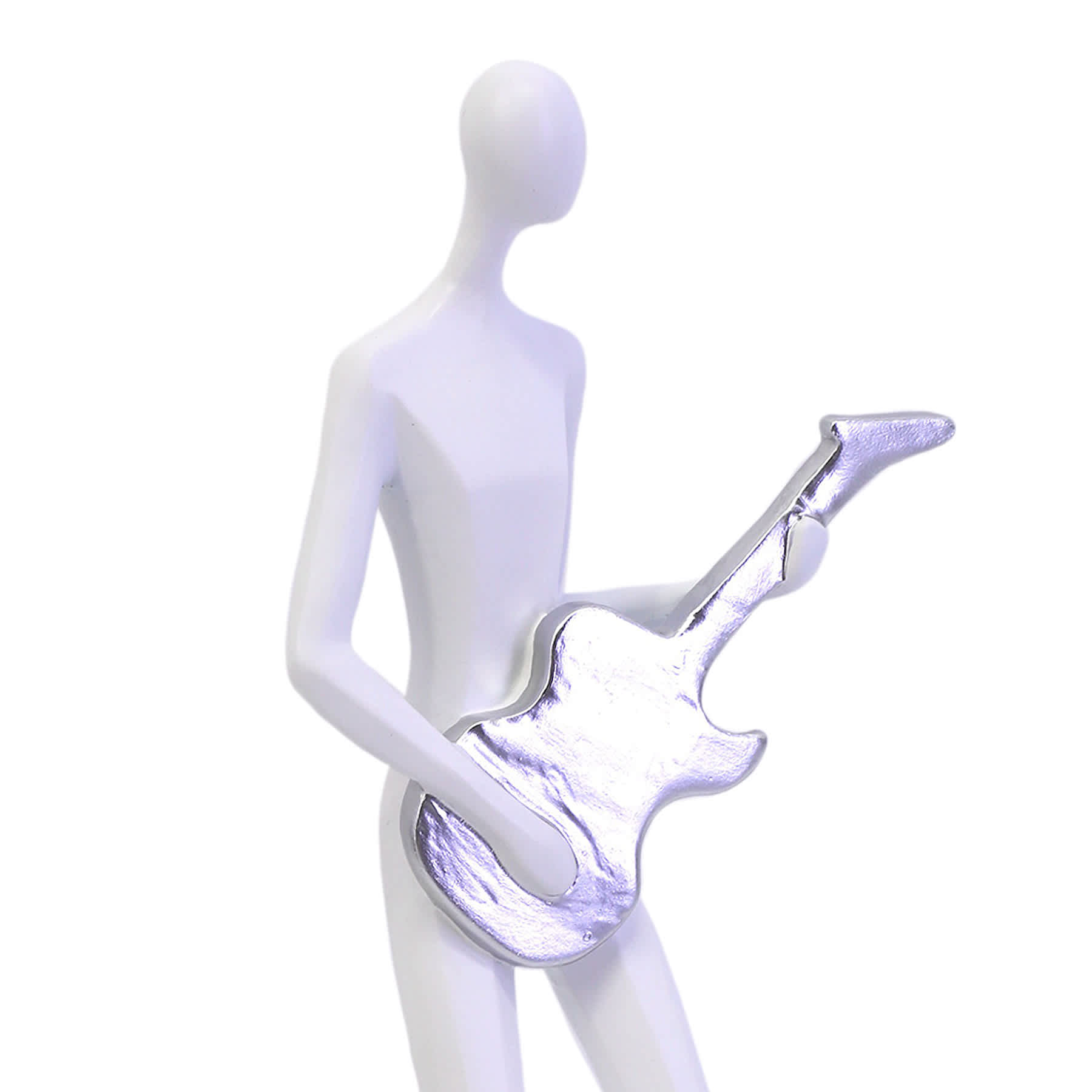White & Silver Guitar Player Figurine, 13"