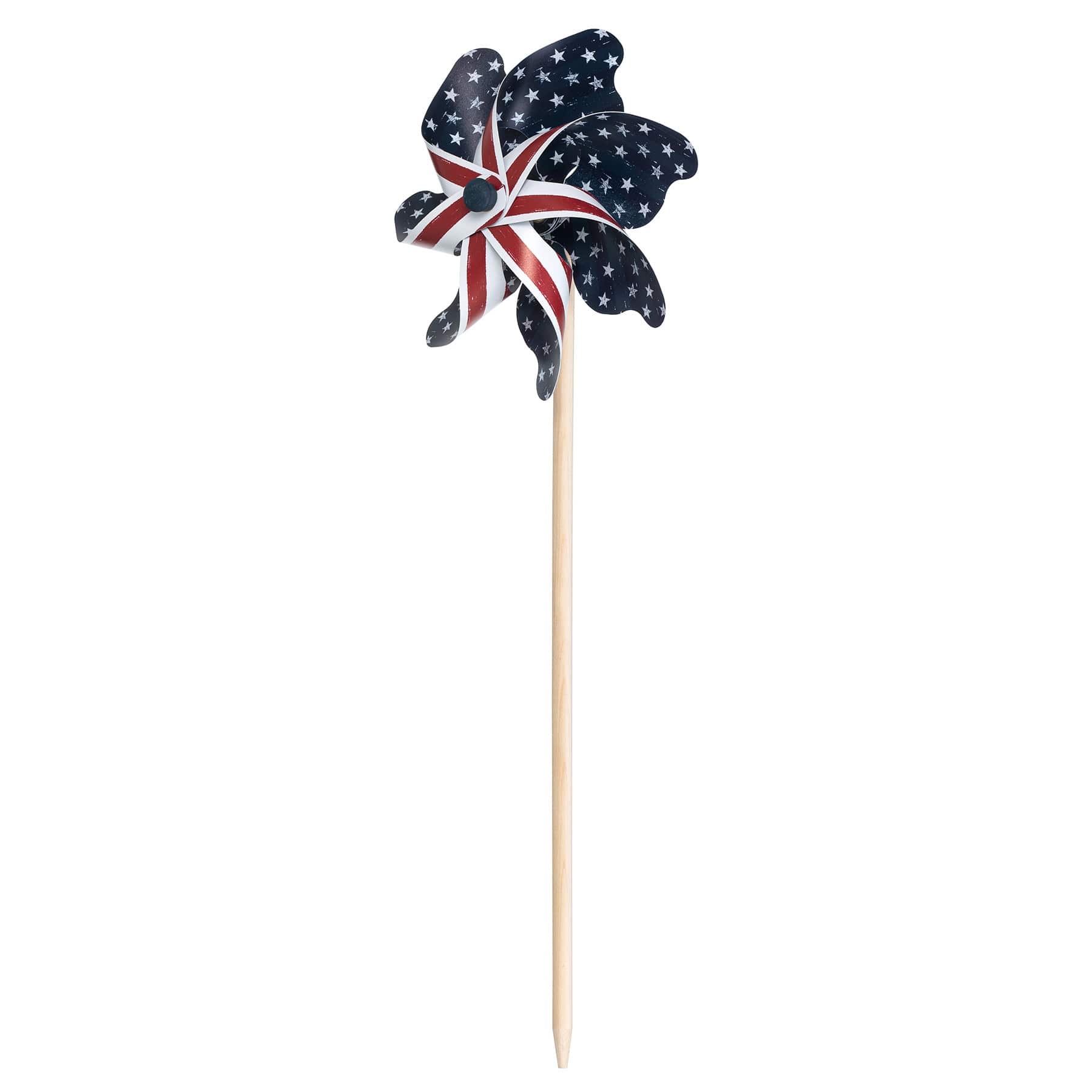Patriotic Red Striped & Navy Star Whirligig, 19"