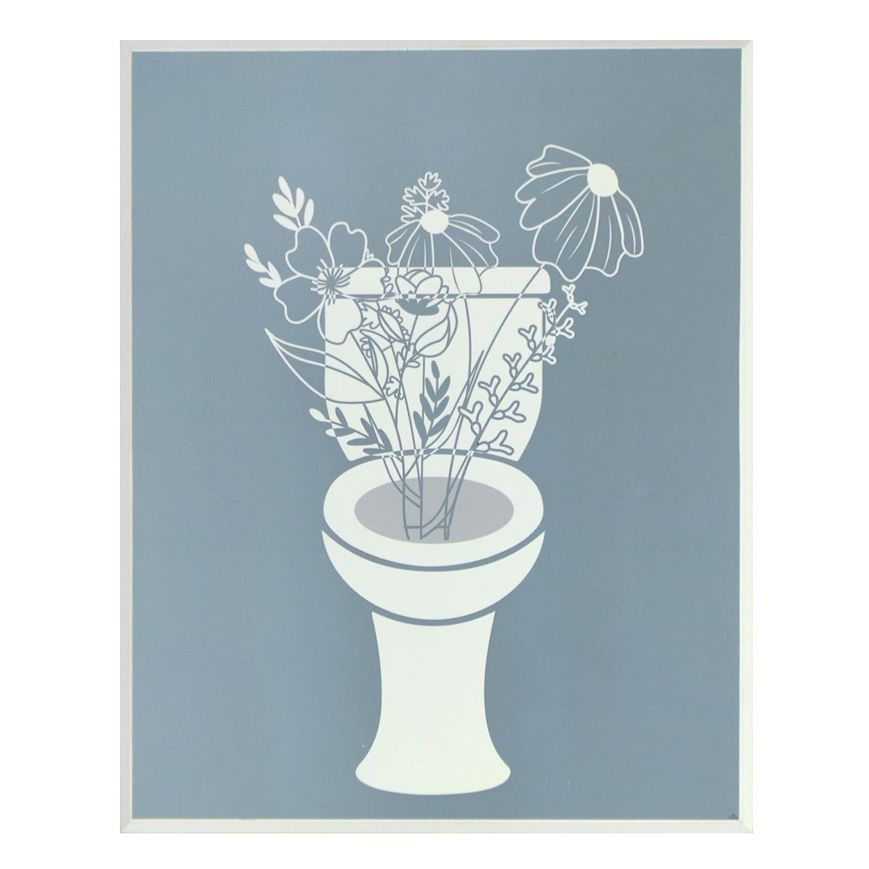 Blue & White Floral Toilet Wall Art, 8x10