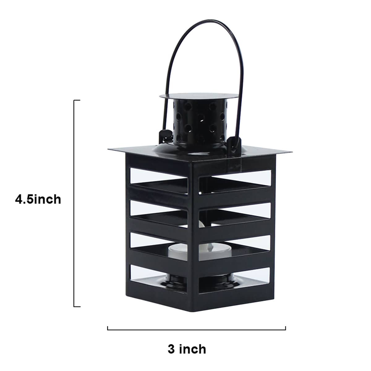 Black Metal Lantern with LED Tealight Candle, 4.5"